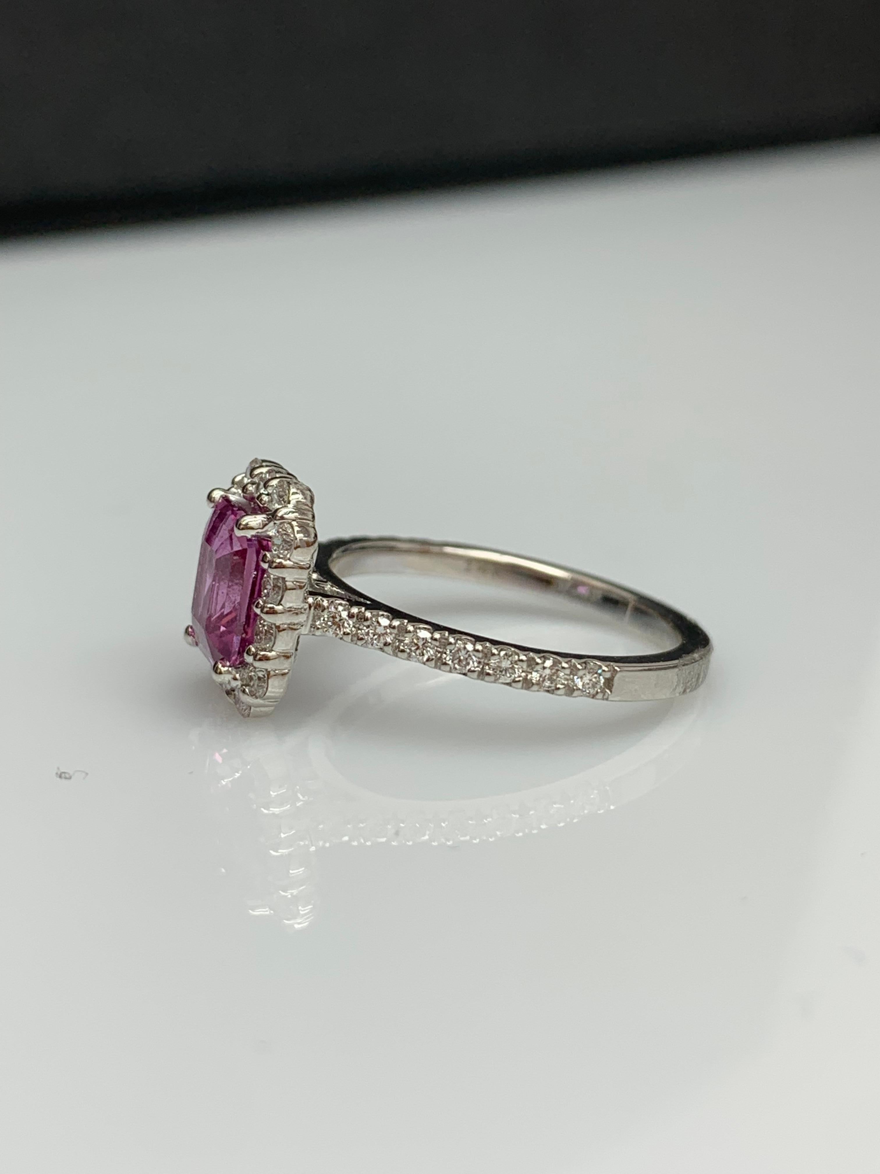 1.59 Carat Emerald Cut Pink Sapphire Diamond Engagement Ring in 14K White Gold For Sale 5