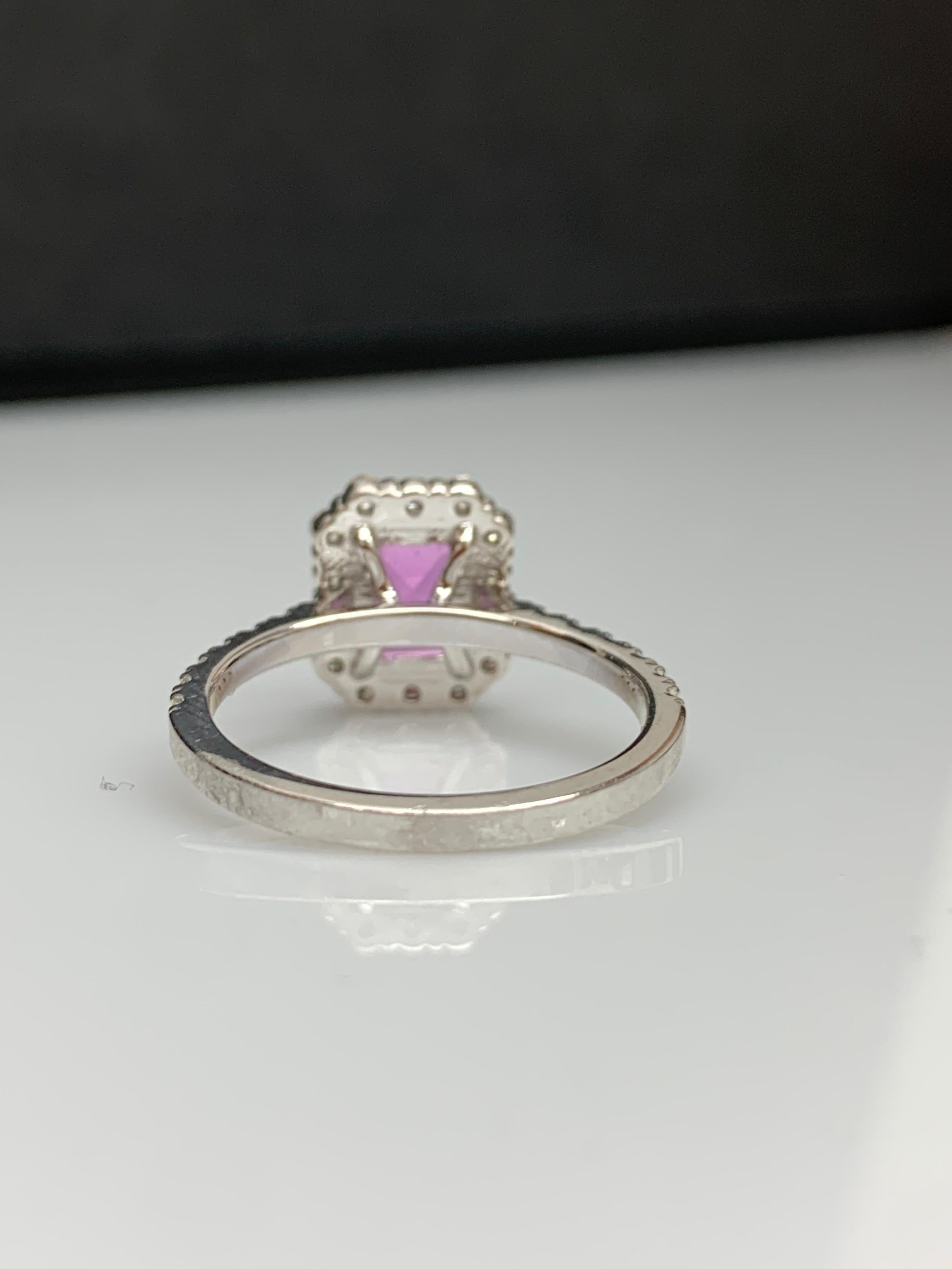 1.59 Carat Emerald Cut Pink Sapphire Diamond Engagement Ring in 14K White Gold For Sale 6