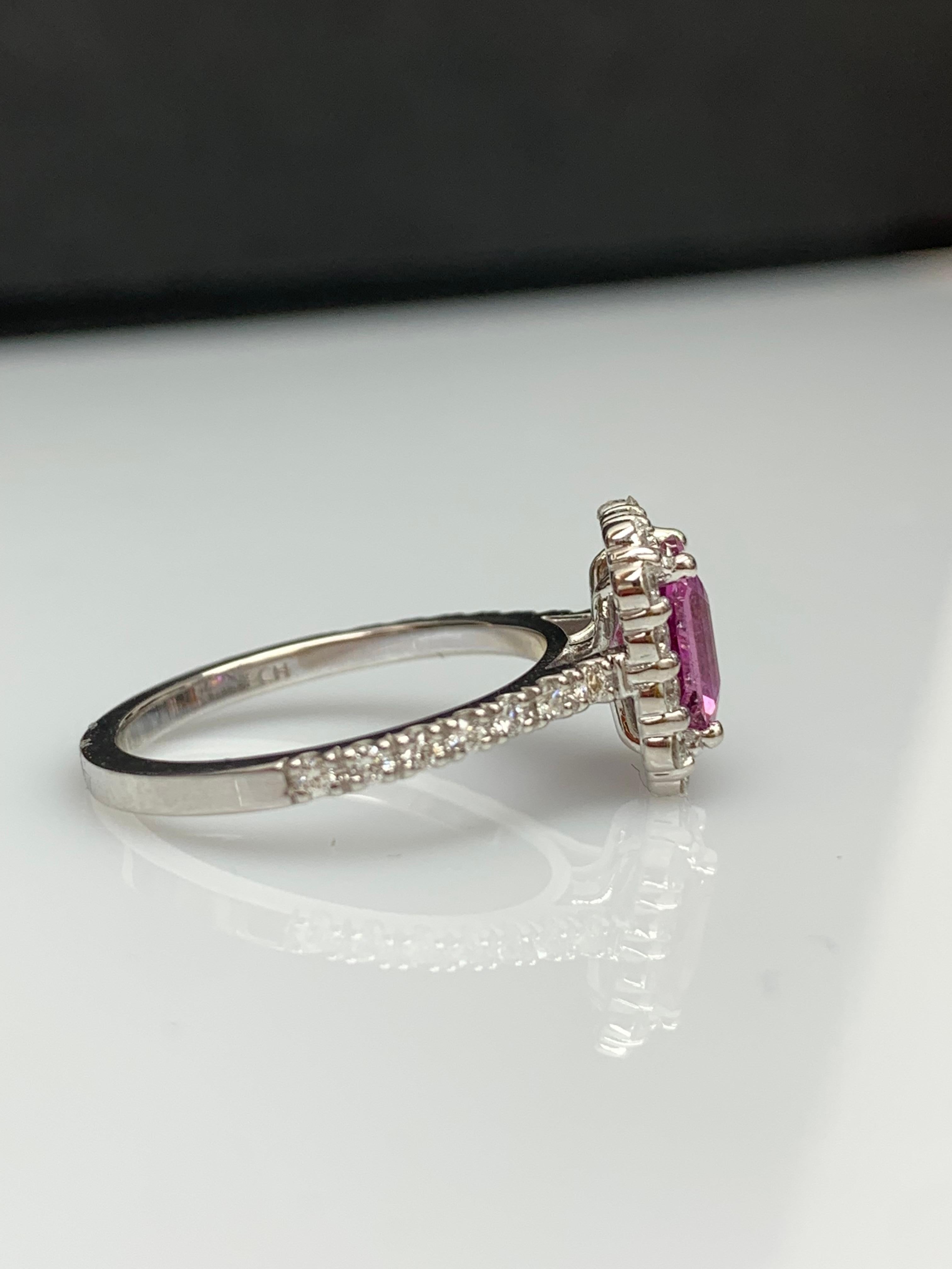 1.59 Carat Emerald Cut Pink Sapphire Diamond Engagement Ring in 14K White Gold For Sale 7