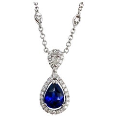 1.59 Carat Fine Blue Sapphire and 0.53 Carat Diamond Pendant in 18 Karat Gold