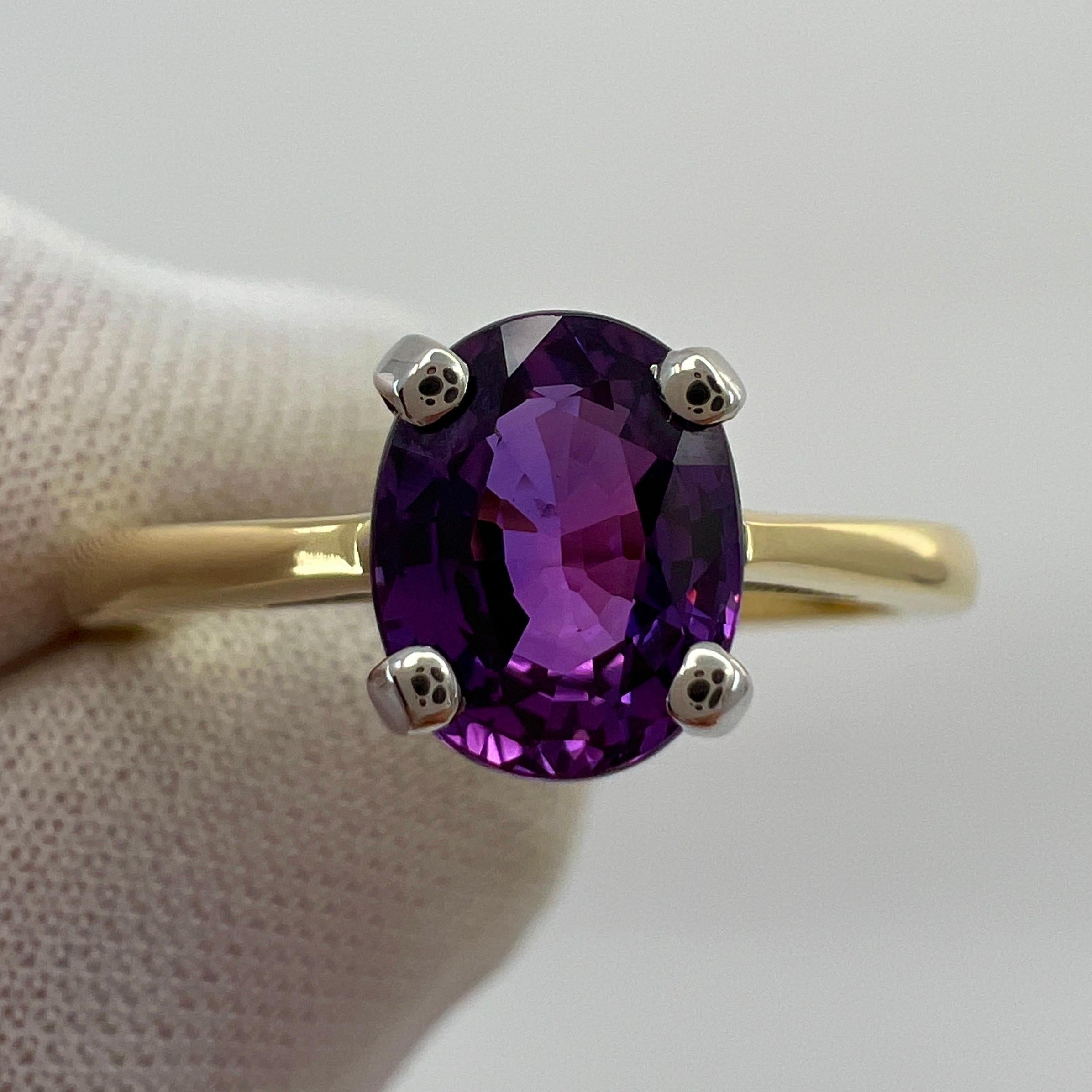 1.59 Carat Natural Deep Purple Sapphire Oval Cut 18 Karat Gold Solitaire Ring For Sale 5