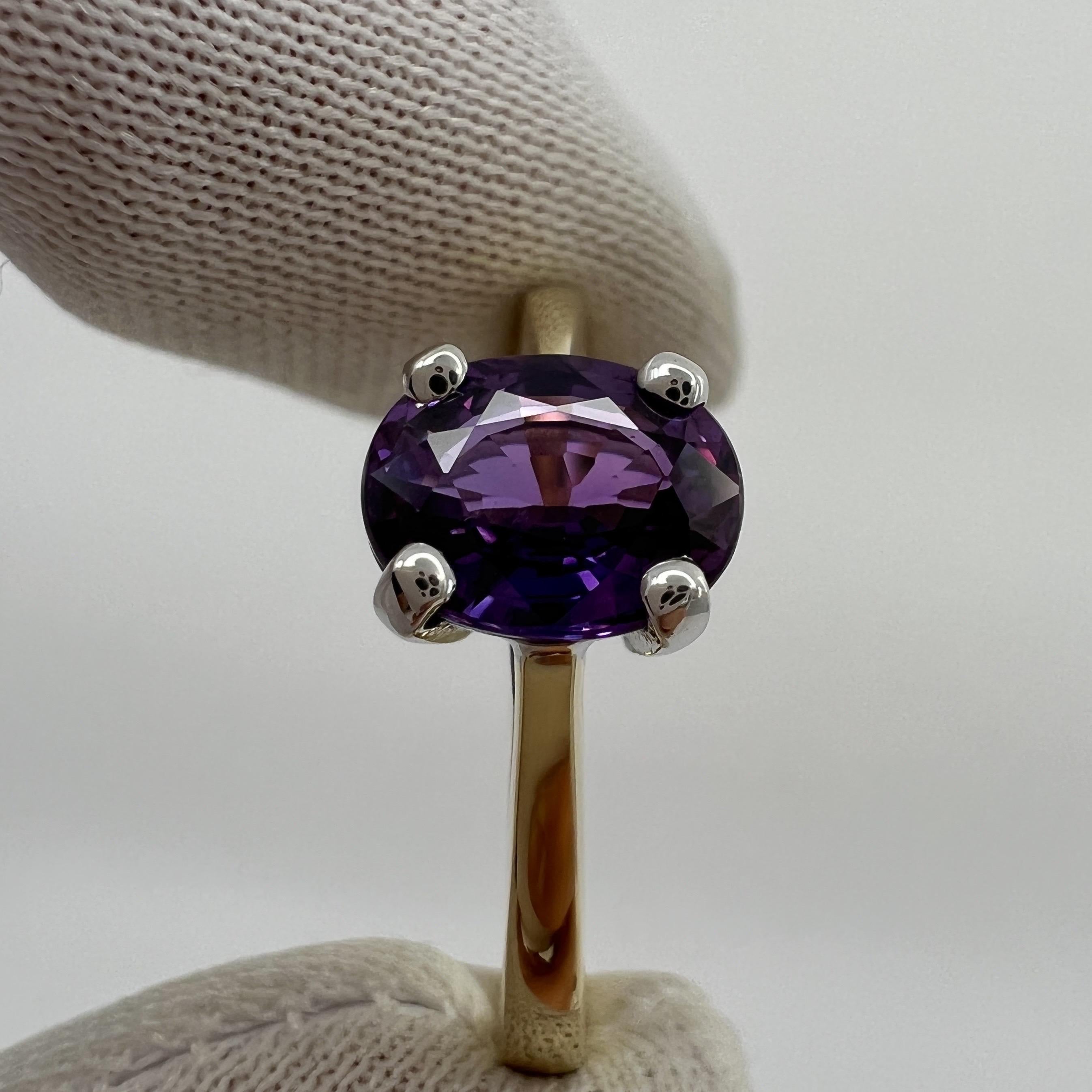 1.59 Carat Natural Deep Purple Sapphire Oval Cut 18 Karat Gold Solitaire Ring For Sale 6