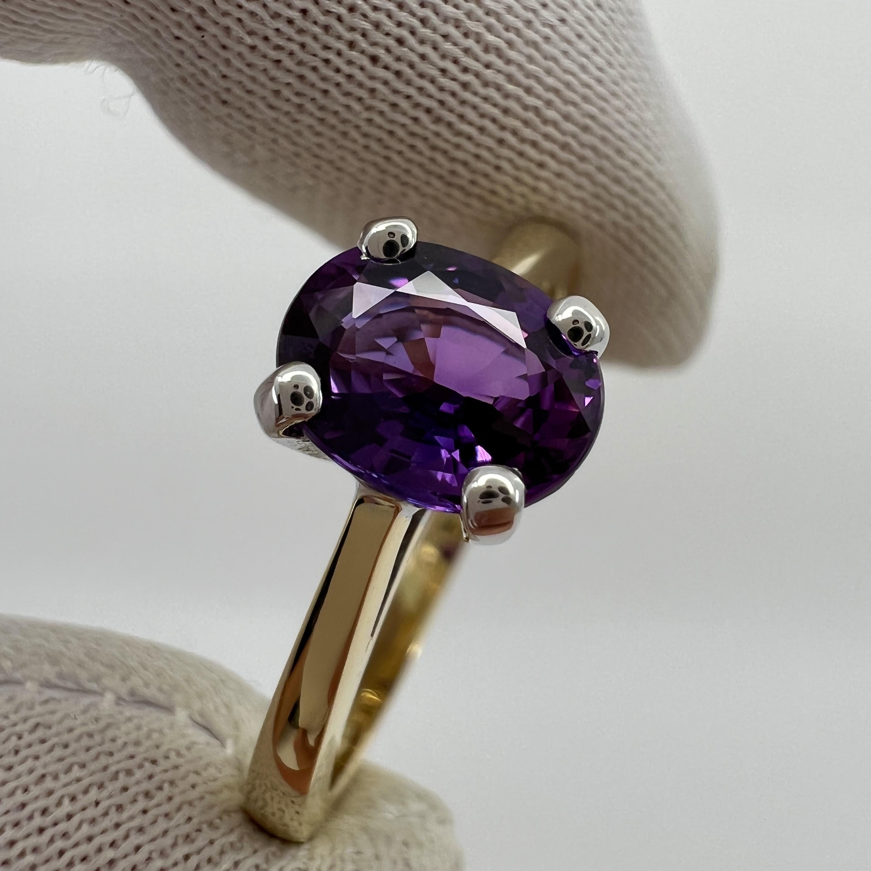 1.59 Carat Natural Deep Purple Sapphire Oval Cut 18 Karat Gold Solitaire Ring For Sale 2
