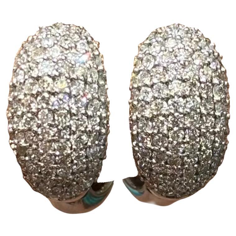 1.59 Carat Natural Diamond Hoop Earrings in 18K White Gold For Sale