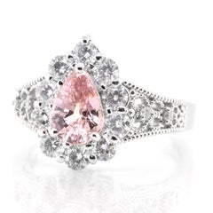 1.59 Carat Natural Padparadscha Sapphire and Diamond Ring Set in Platinum