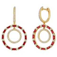 1.59 Carat Natural Ruby & Diamond Earrings G SI 14k Yellow Gold