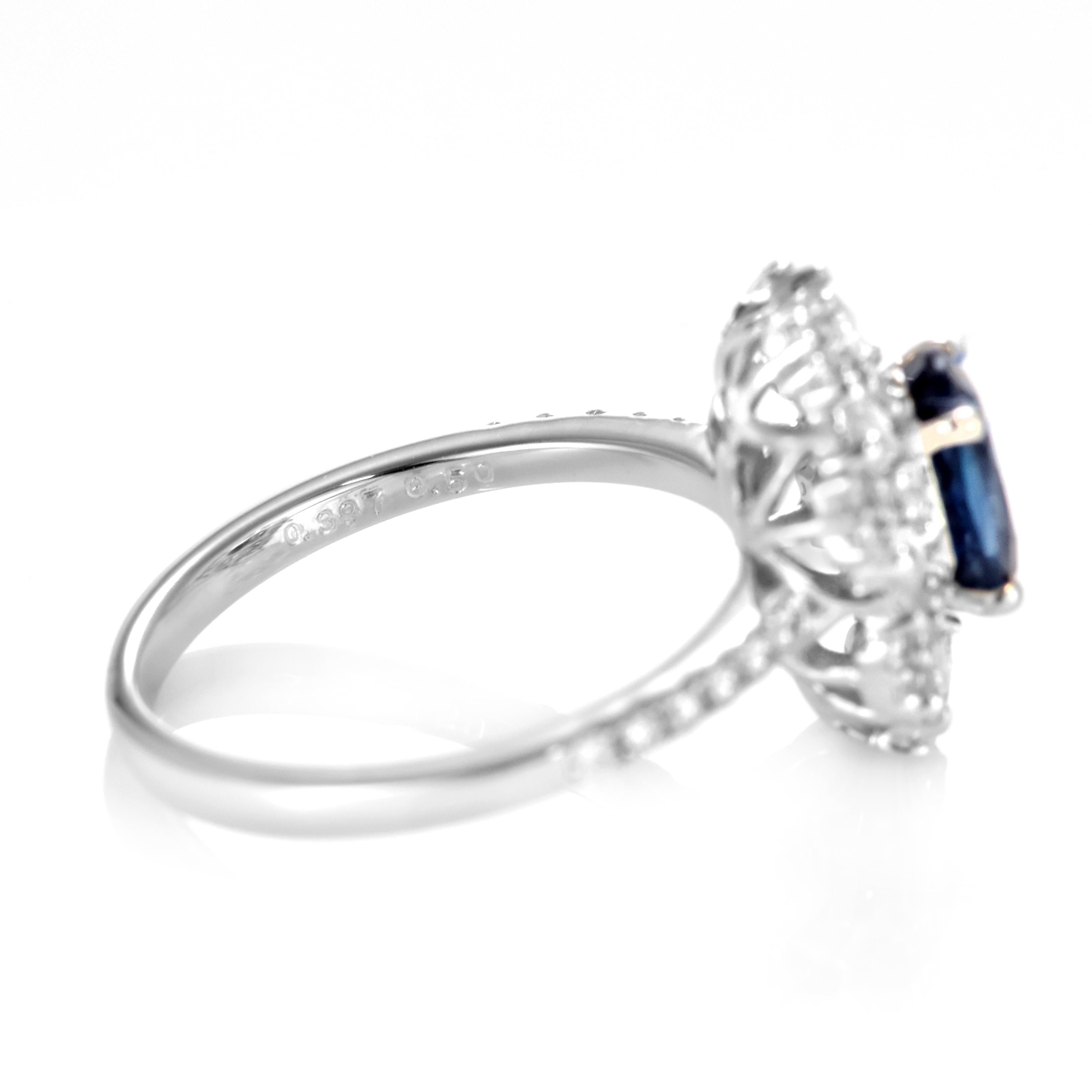 1.59 Carat Natural Sapphire & Rose Cut Diamonds Ring Made in 18 Karat White Gold In New Condition For Sale In Tokyo, JP