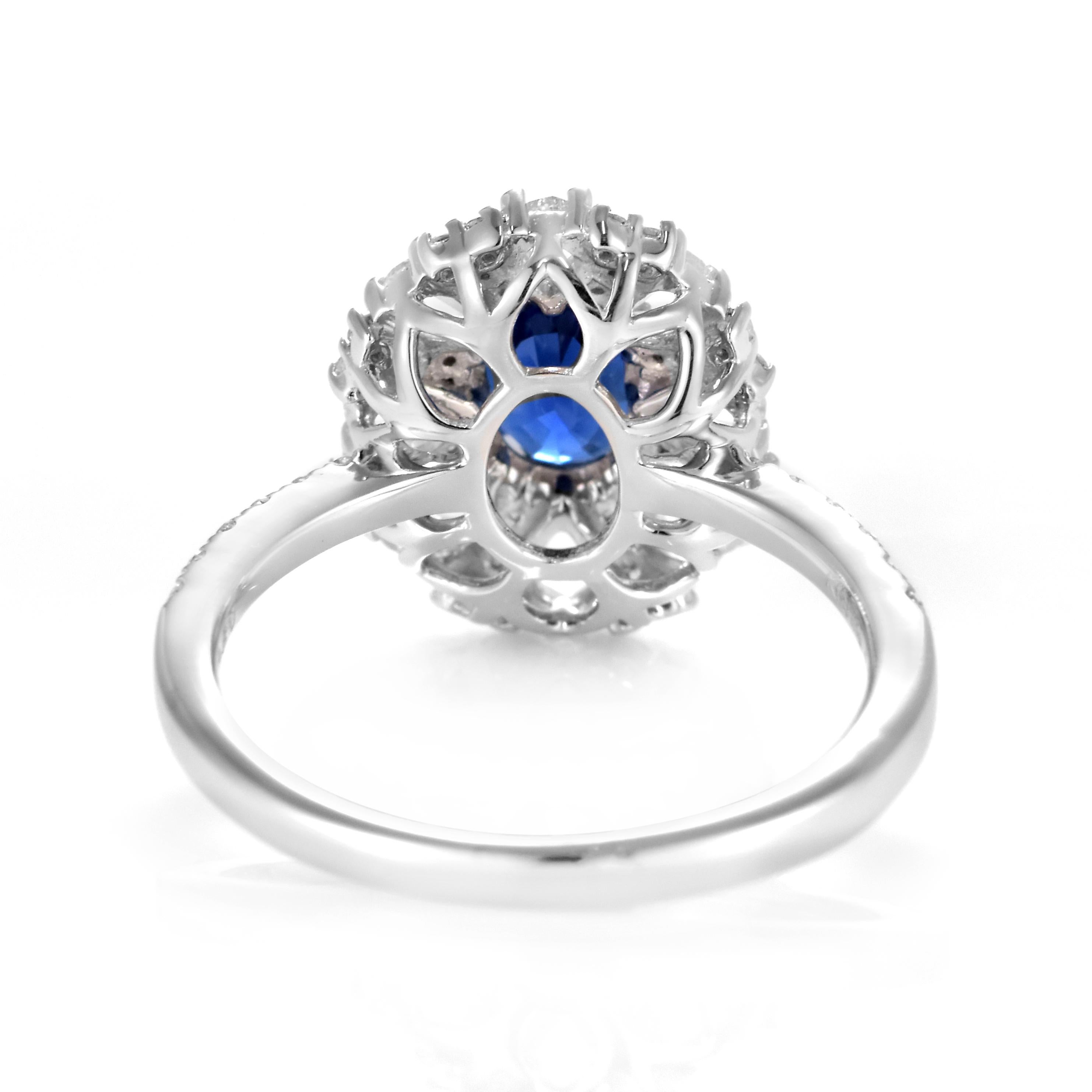 1.59 Carat Natural Sapphire & Rose Cut Diamonds Ring Made in 18 Karat White Gold For Sale 3
