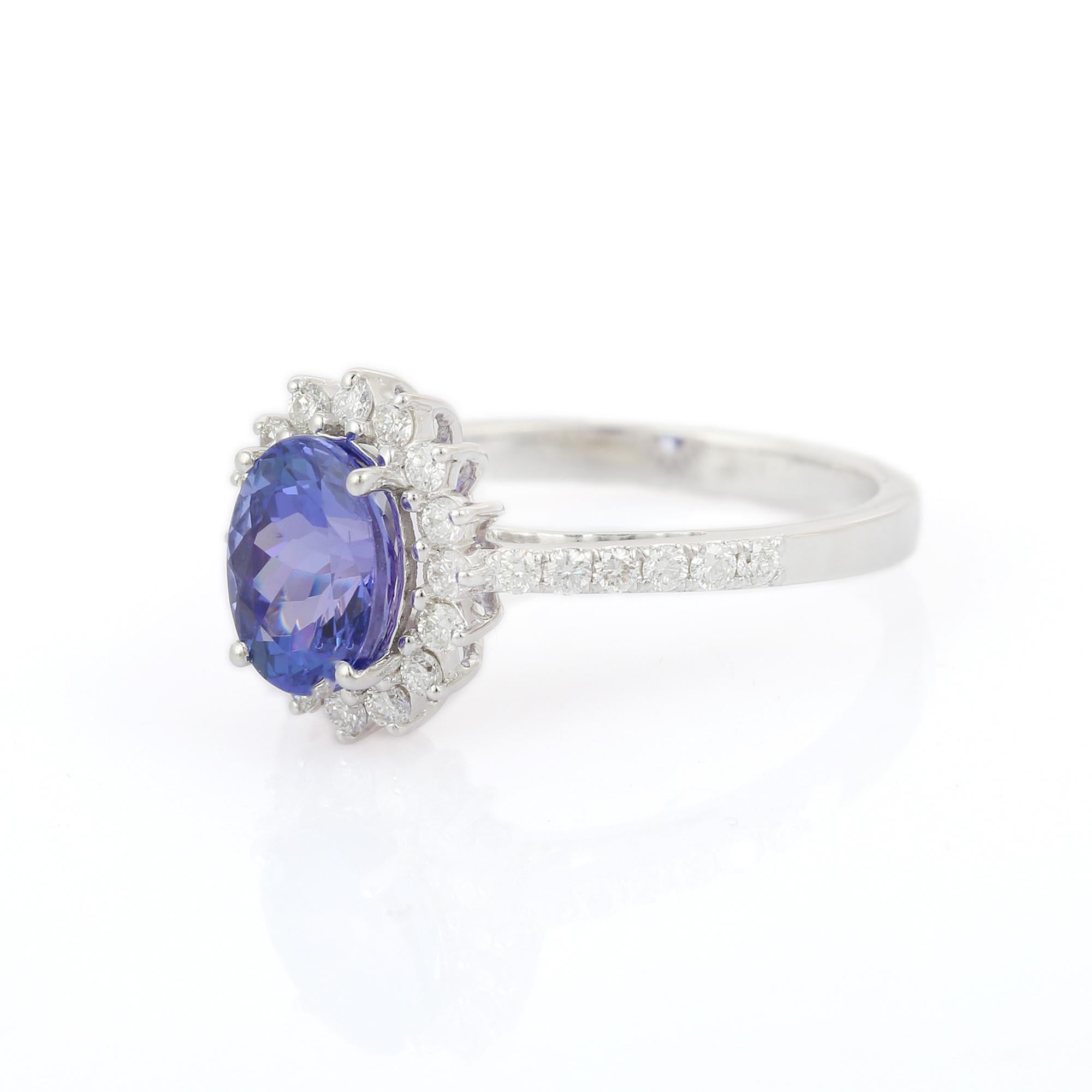 For Sale:  1.59 Carat Natural Tanzanite and Diamond Ring in 18k Solid White Gold 2