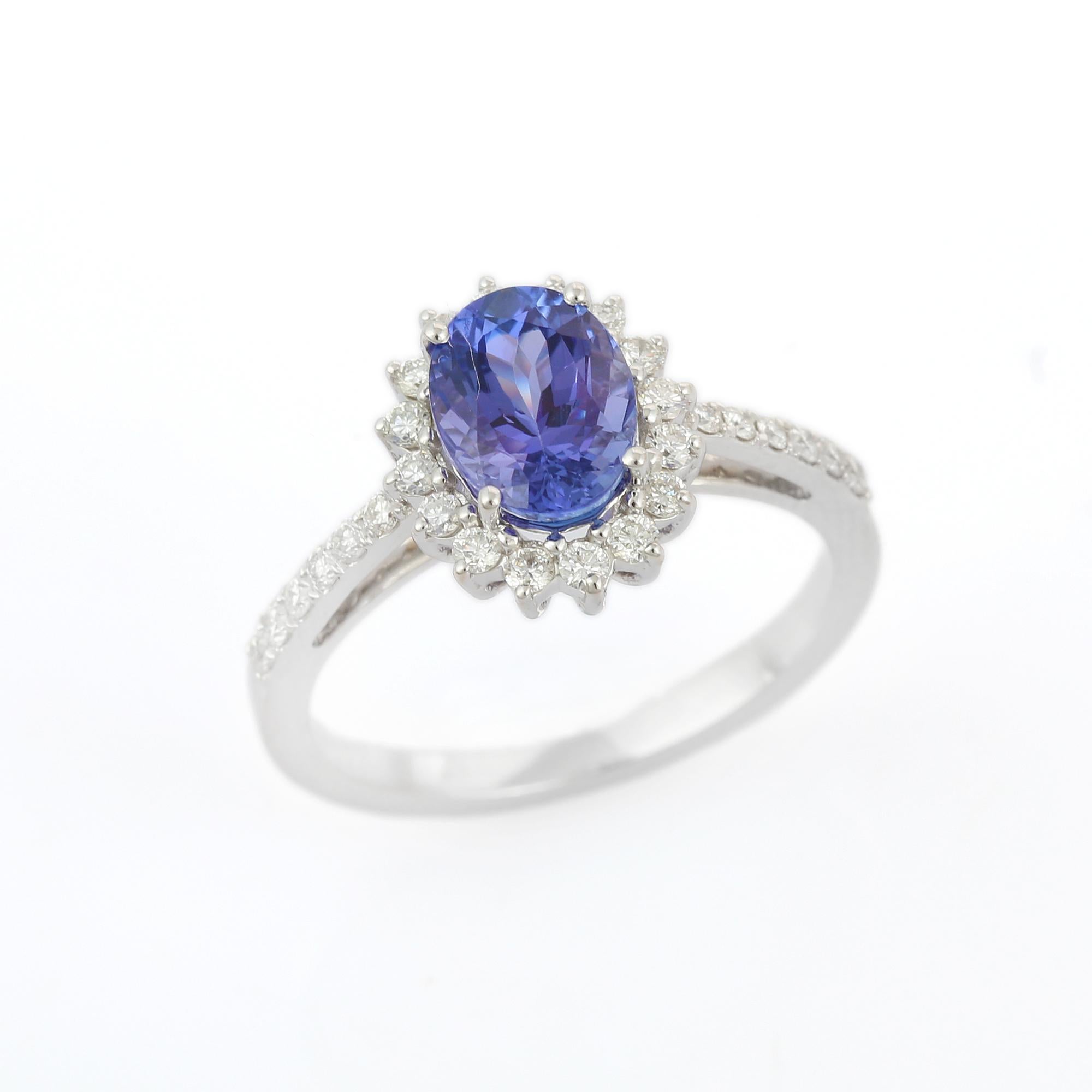 For Sale:  1.59 Carat Natural Tanzanite and Diamond Ring in 18k Solid White Gold 3