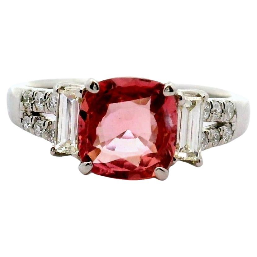 1.59 Carat Padparadscha Sapphire Diamond Platinum Ring, GRS Certified