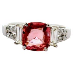 1.59 Carat Padparadscha Sapphire Diamond Platinum Ring, GRS Certified