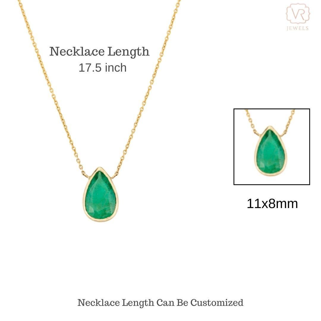 1.59 Carat Pear Cut Emerald Everyday Chain Necklace in 14k Solid Yellow Gold (Collier de chaîne en or jaune massif) en vente 2