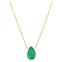 1.59 Carat Pear Cut Emerald Everyday Chain Necklace in 14k Solid Yellow Gold