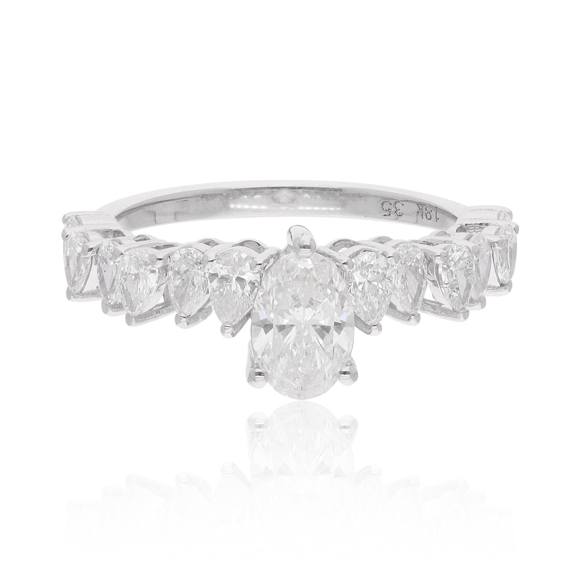 En vente :  1.59 Carat Pear & Oval Diamond Ring 14 Karat White Gold Handmade Fine Jewelry (Bague poire et diamant ovale en or blanc 14 carats) 6