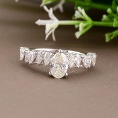 1.59 Carat Pear & Oval Diamond Ring 18 Karat White Gold Handmade Fine Jewelry