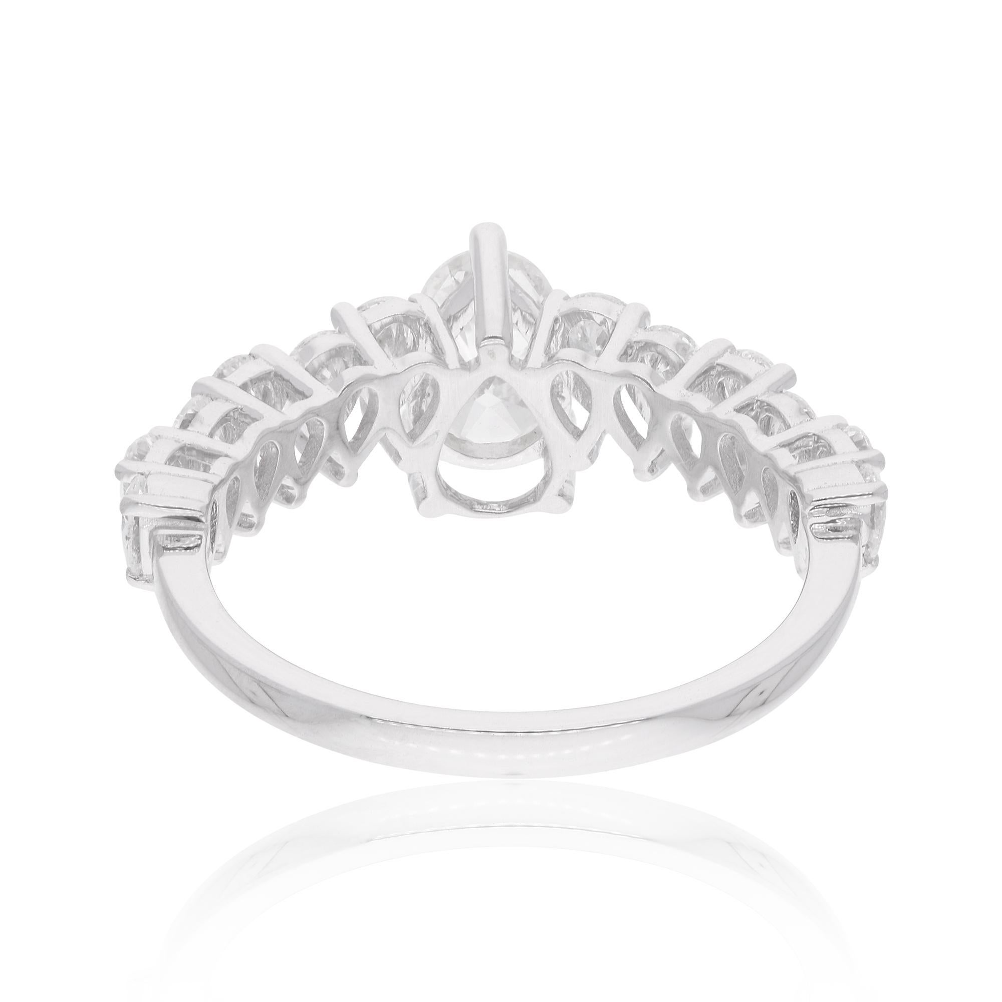 Women's 1.59 Carat Pear & Oval Diamond Ring 18 Karat White Gold Handmade Fine Jewelry For Sale