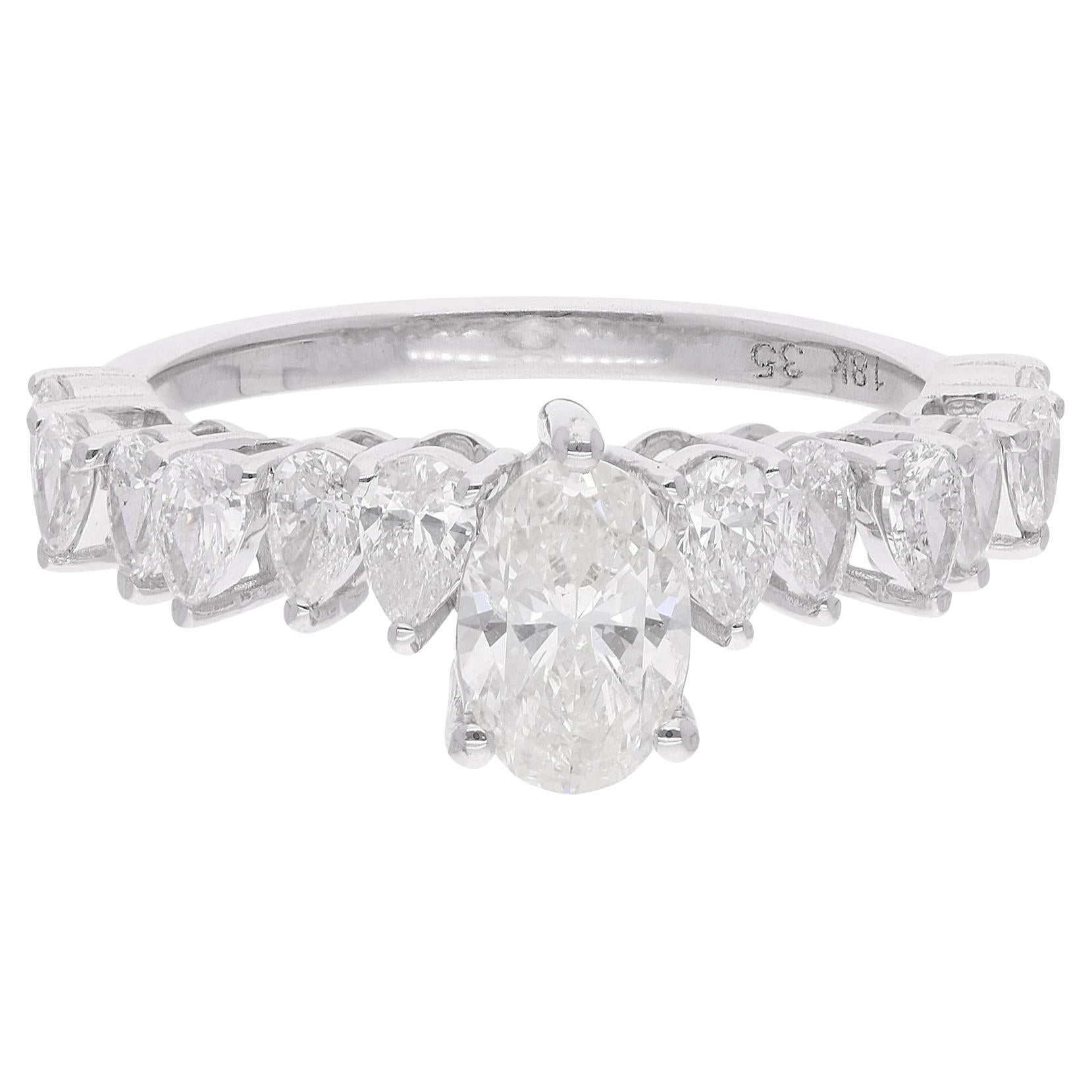 1,59 Karat Birnen- und ovaler Diamantring aus 18 Karat Weißgold Handgefertigter feiner Schmuck