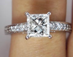 1.59 Carat Princess Diamond Engagement 18K White Gold Ring EGL, USA