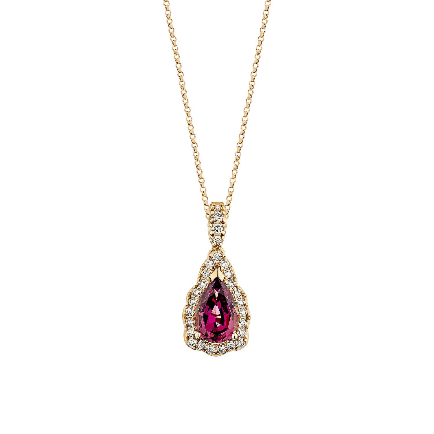 Taglio a goccia Sunita Nahata Rodolite 1.59ct. Ciondolo in 18KRG con diamante bianco in vendita