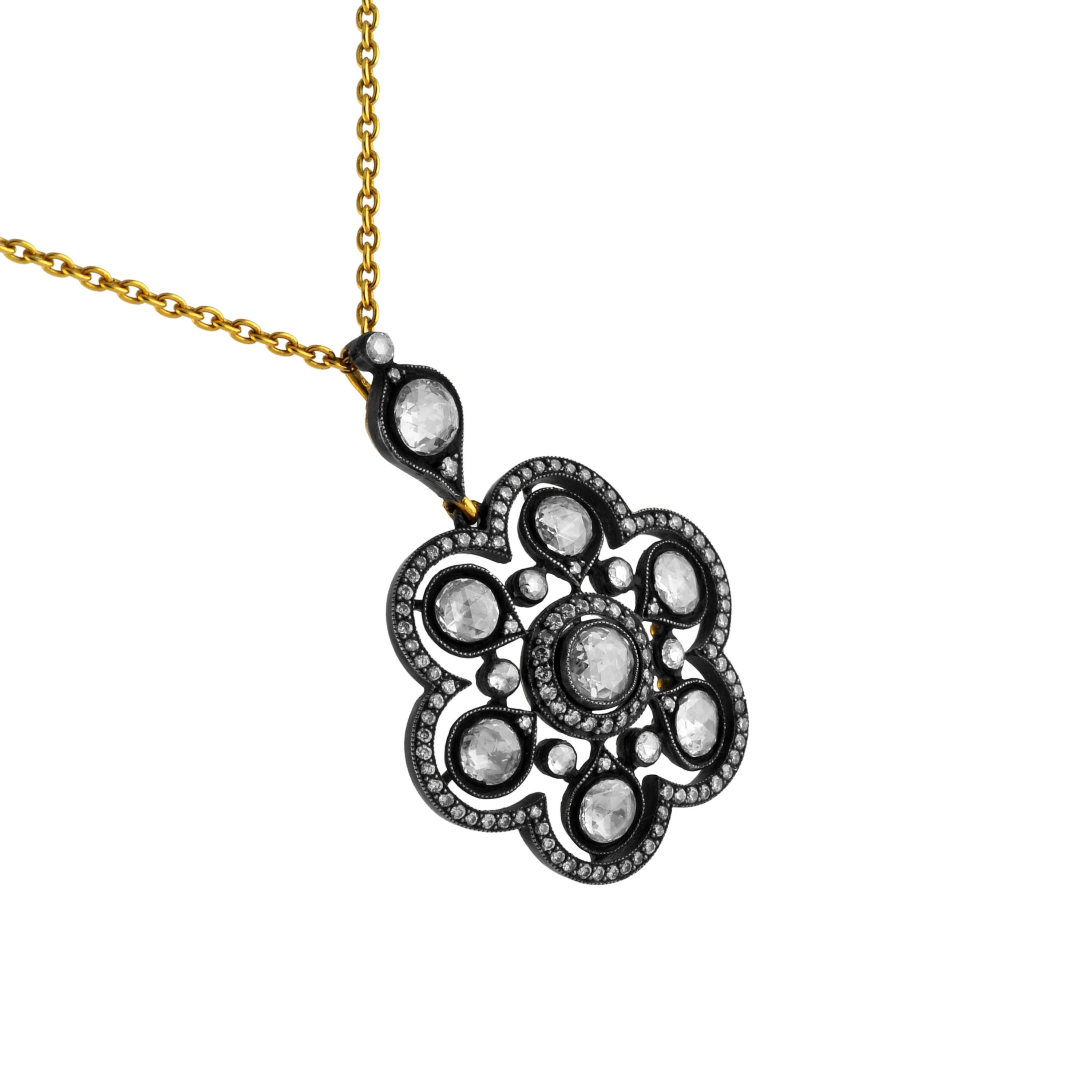 Modern 1.59 Carat Rose Cut Diamond Heritage Necklace For Sale