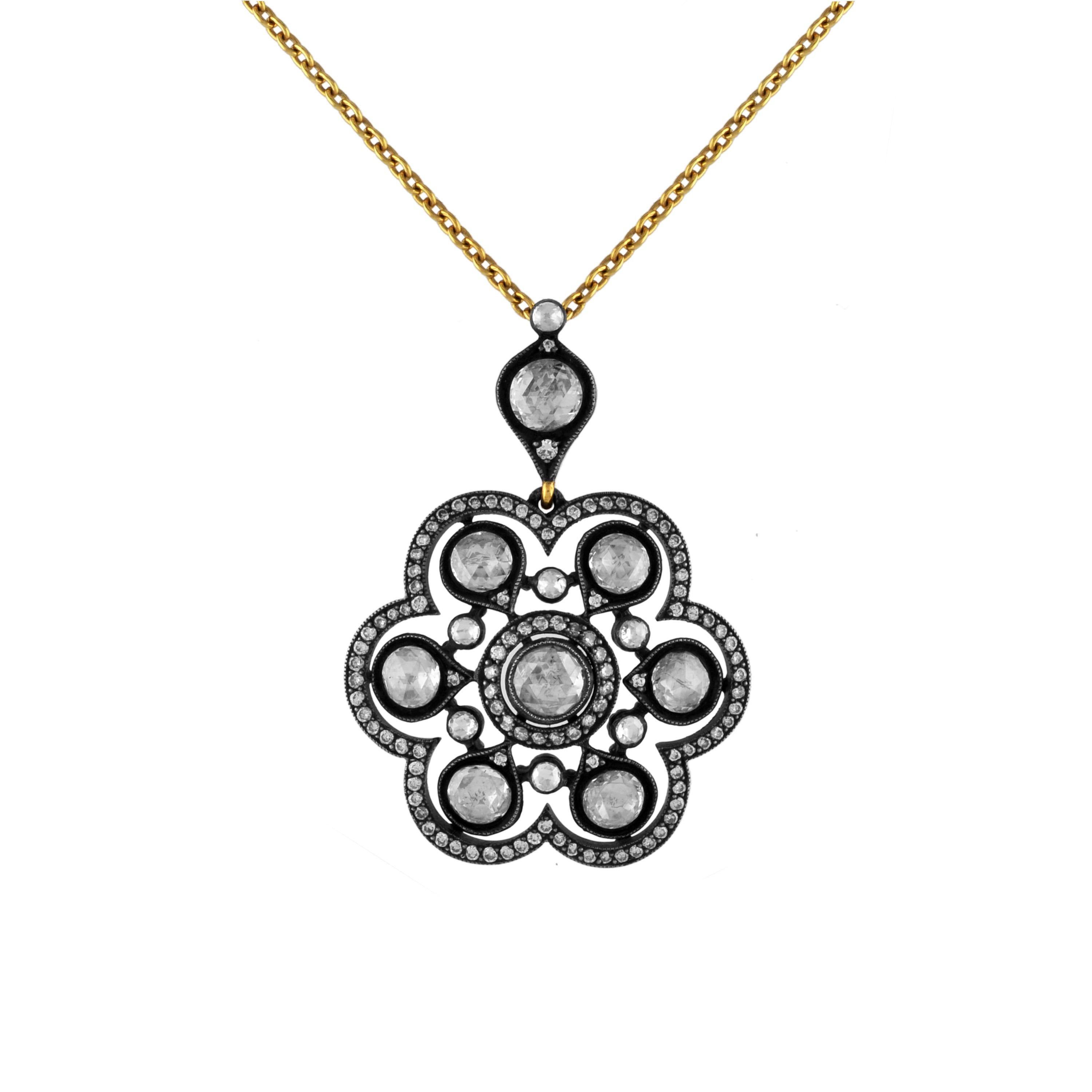 1.59 Carat Rose Cut Diamond Heritage Necklace For Sale