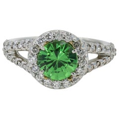 1.59 Carat Round Cut Tsavorite 'Originated from Kenya' and Diamond Ring