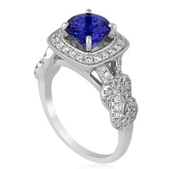 1.59 Carat Round Tanzanite Diamond Square Milgrain Halo Gold Ring