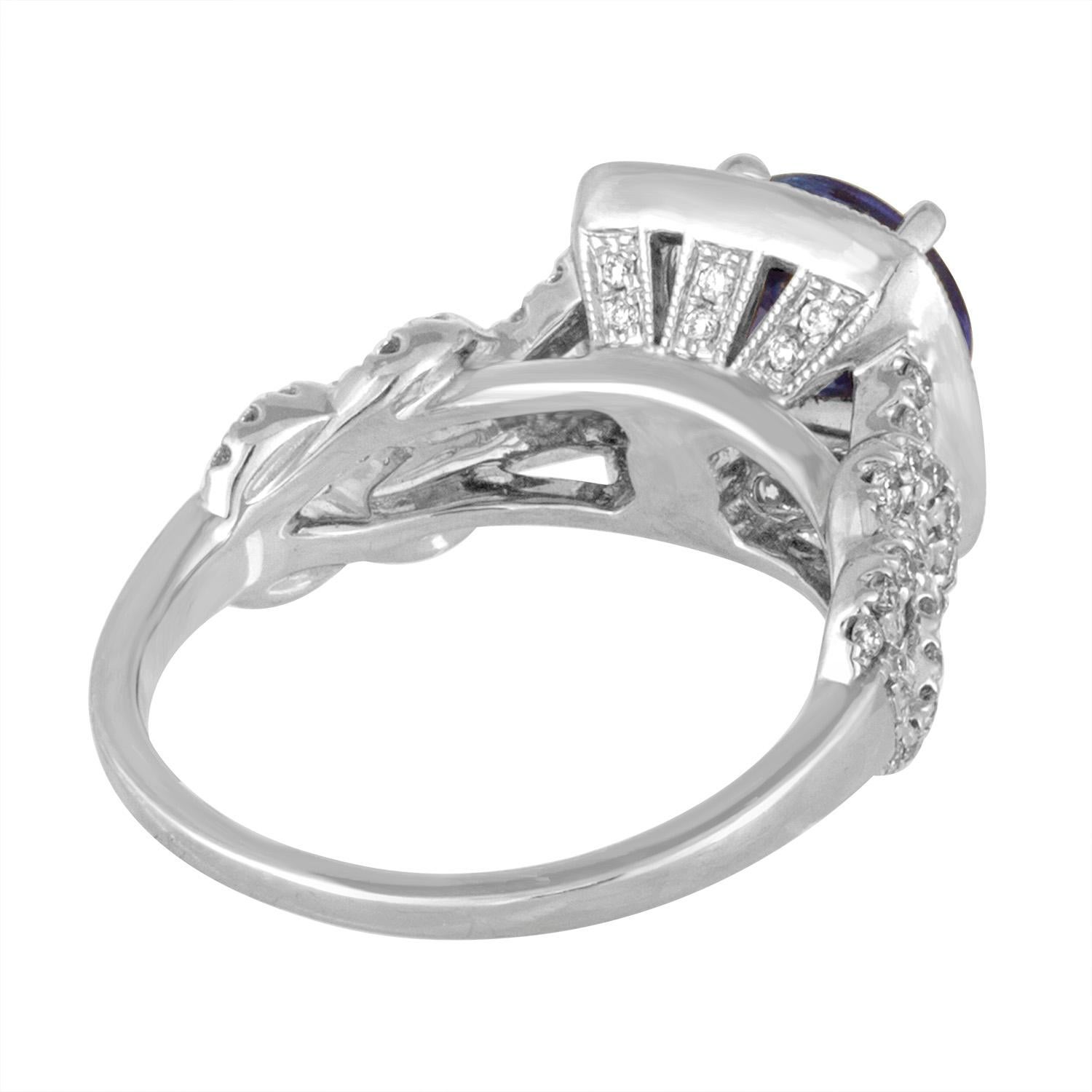 Contemporain Bague halo carrée en or milgrain avec tanzanite ronde de 1,59 carat et diamants en vente
