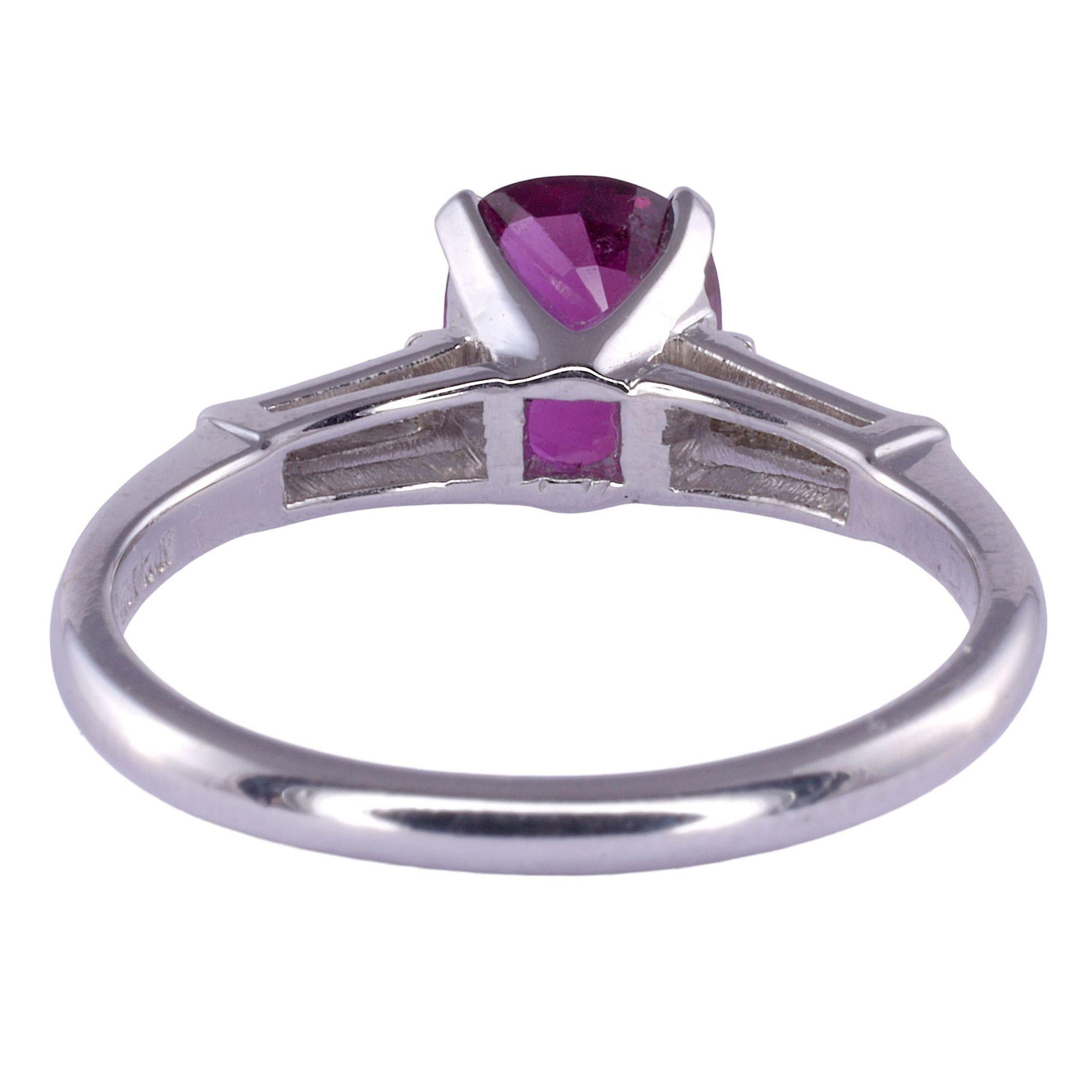 Oval Cut 1.59 Carat Ruby Platinum Ring For Sale