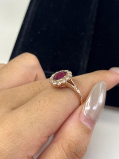 Art Deco 1.59ct Oval Ruby Ring in 14K Rose Gold with Diamonds