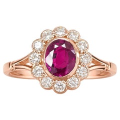 Art Deco 1.59ct Oval Ruby Ring in 14K Rose Gold with Diamonds