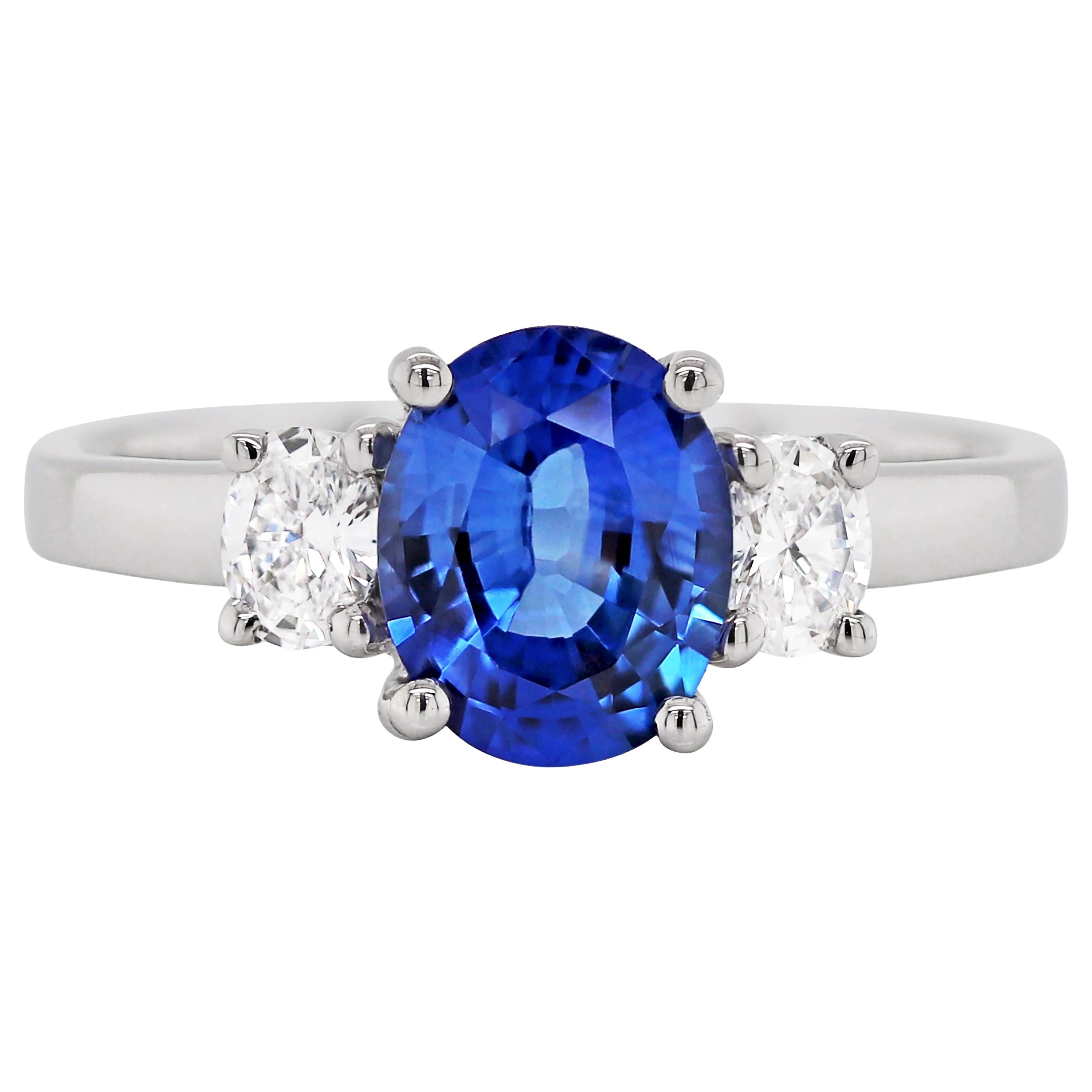 1.59 Carat Sapphire and Diamond 18 Carat White Gold Engagement Ring