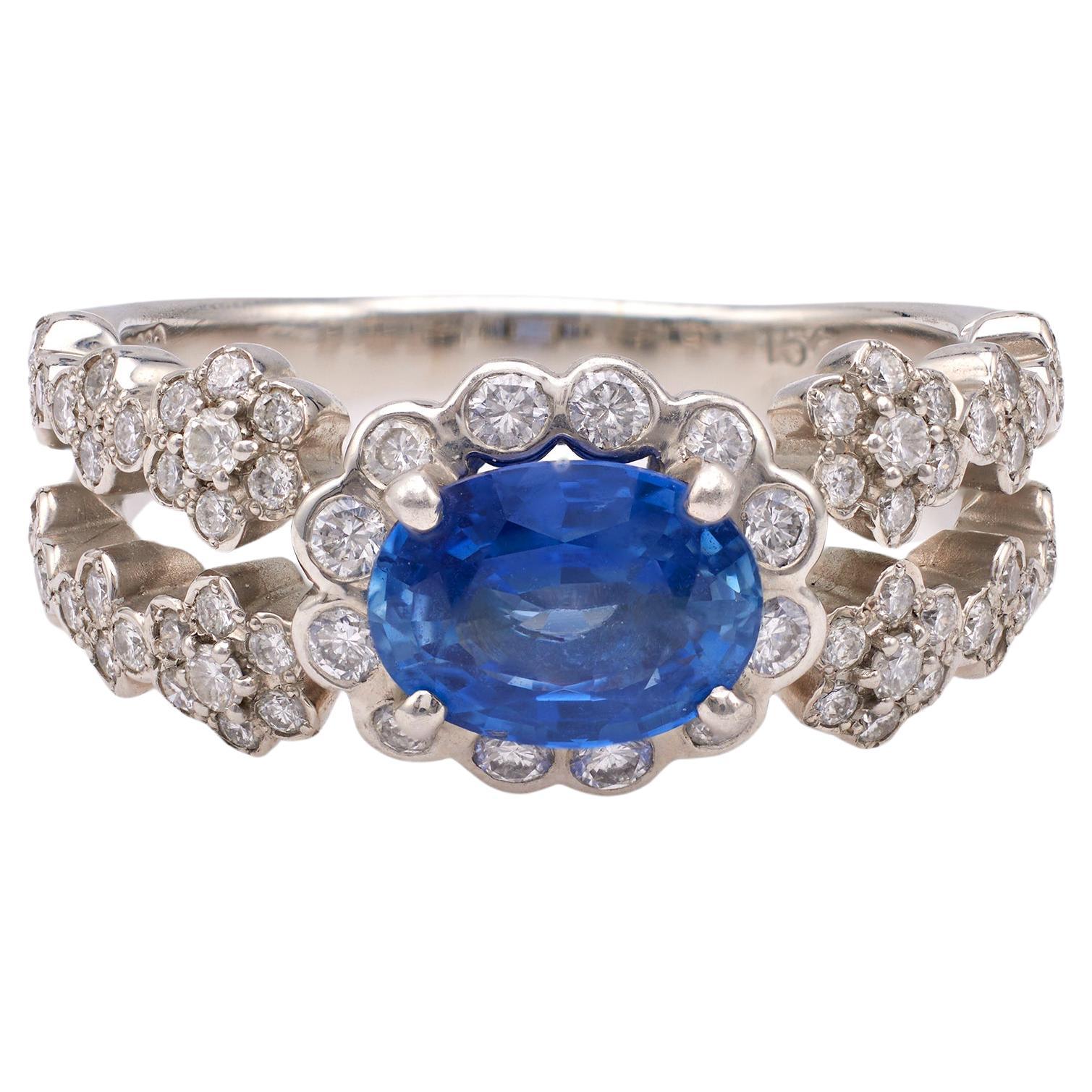 1.59 Carat Sapphire and Diamond Platinum Ring For Sale