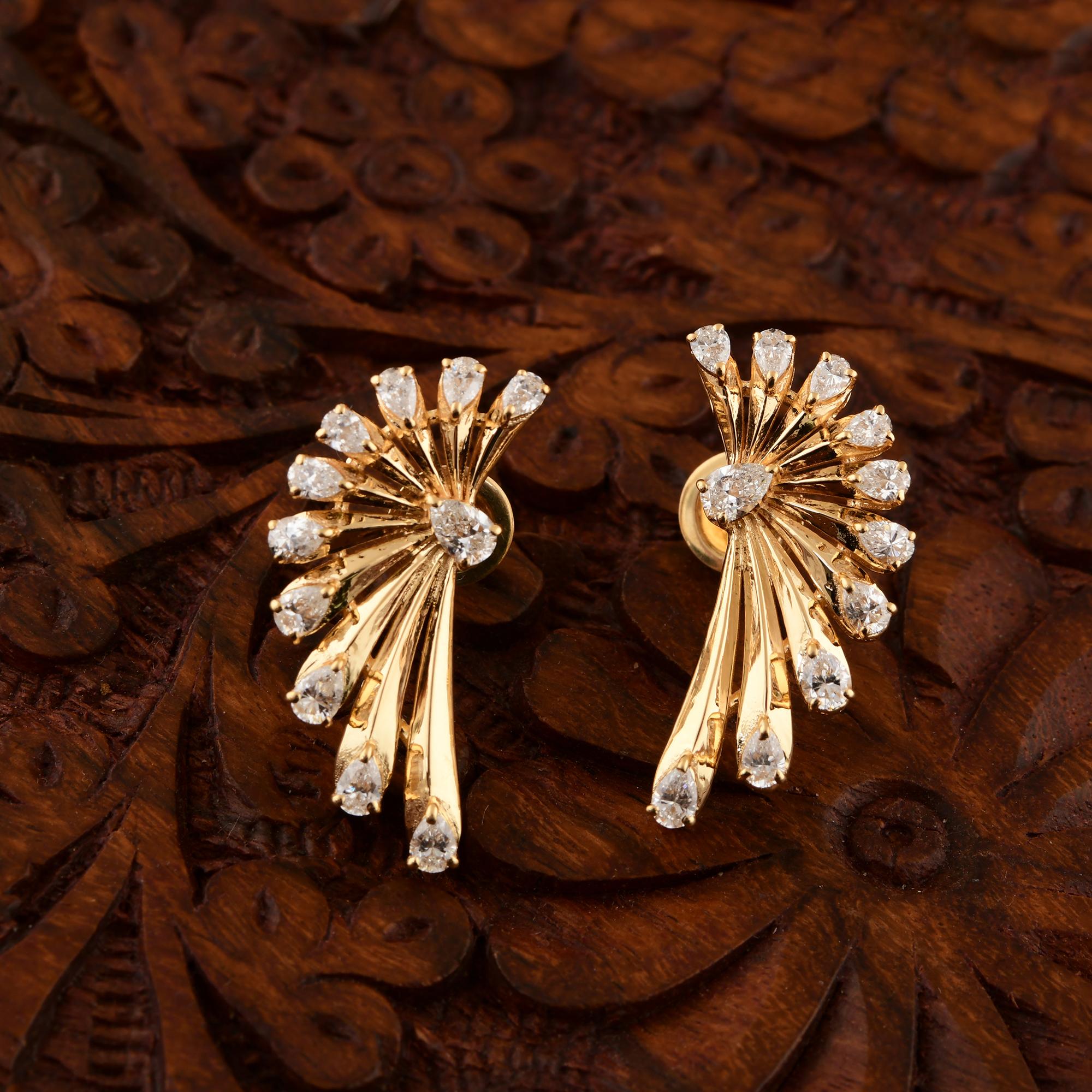 Moderne Boucles d'oreilles aile d'ange en or jaune 18 carats avec diamants taille poire 1,59 carat SI/H en vente