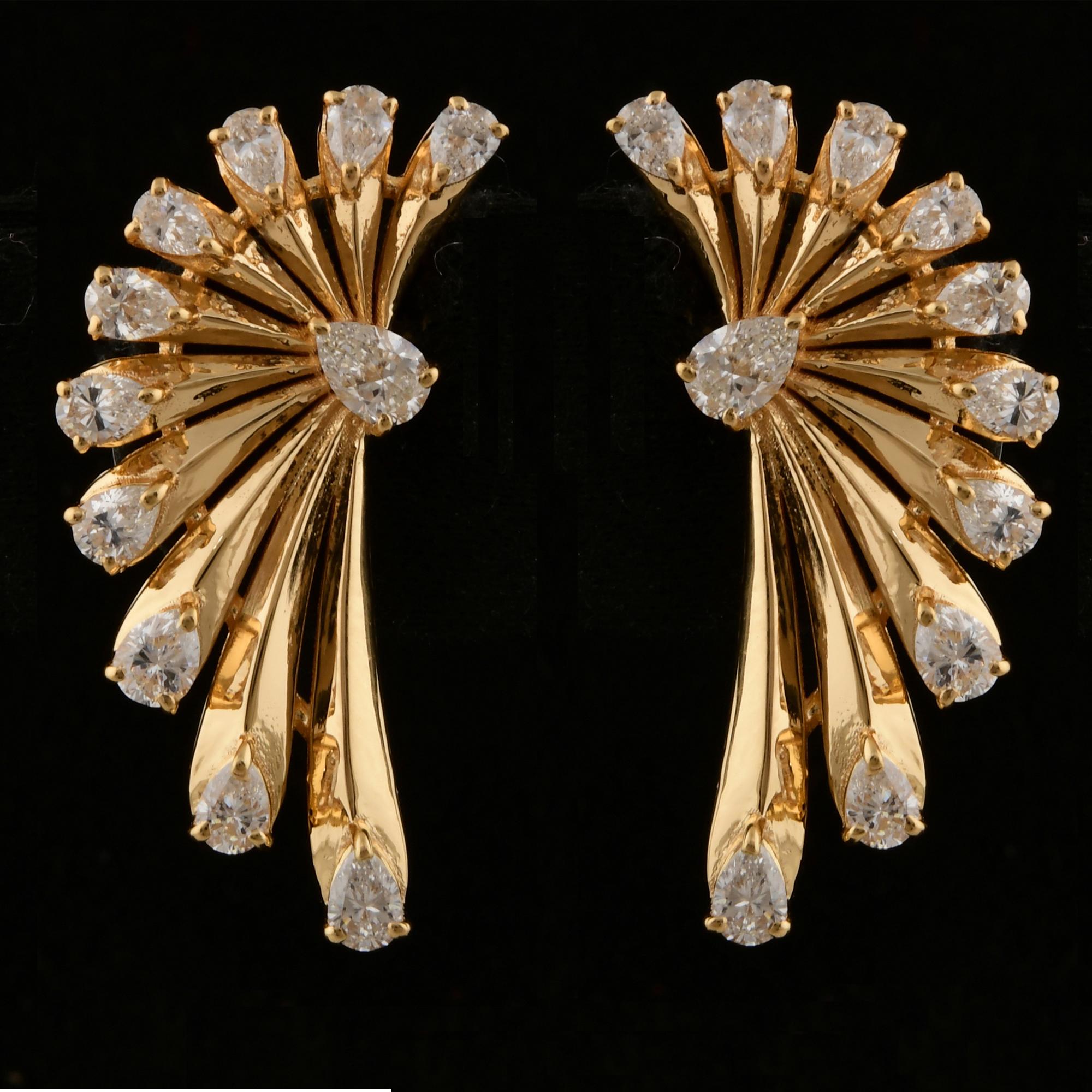 Boucles d'oreilles aile d'ange en or jaune 18 carats avec diamants taille poire 1,59 carat SI/H Neuf - En vente à Diera, Dubai