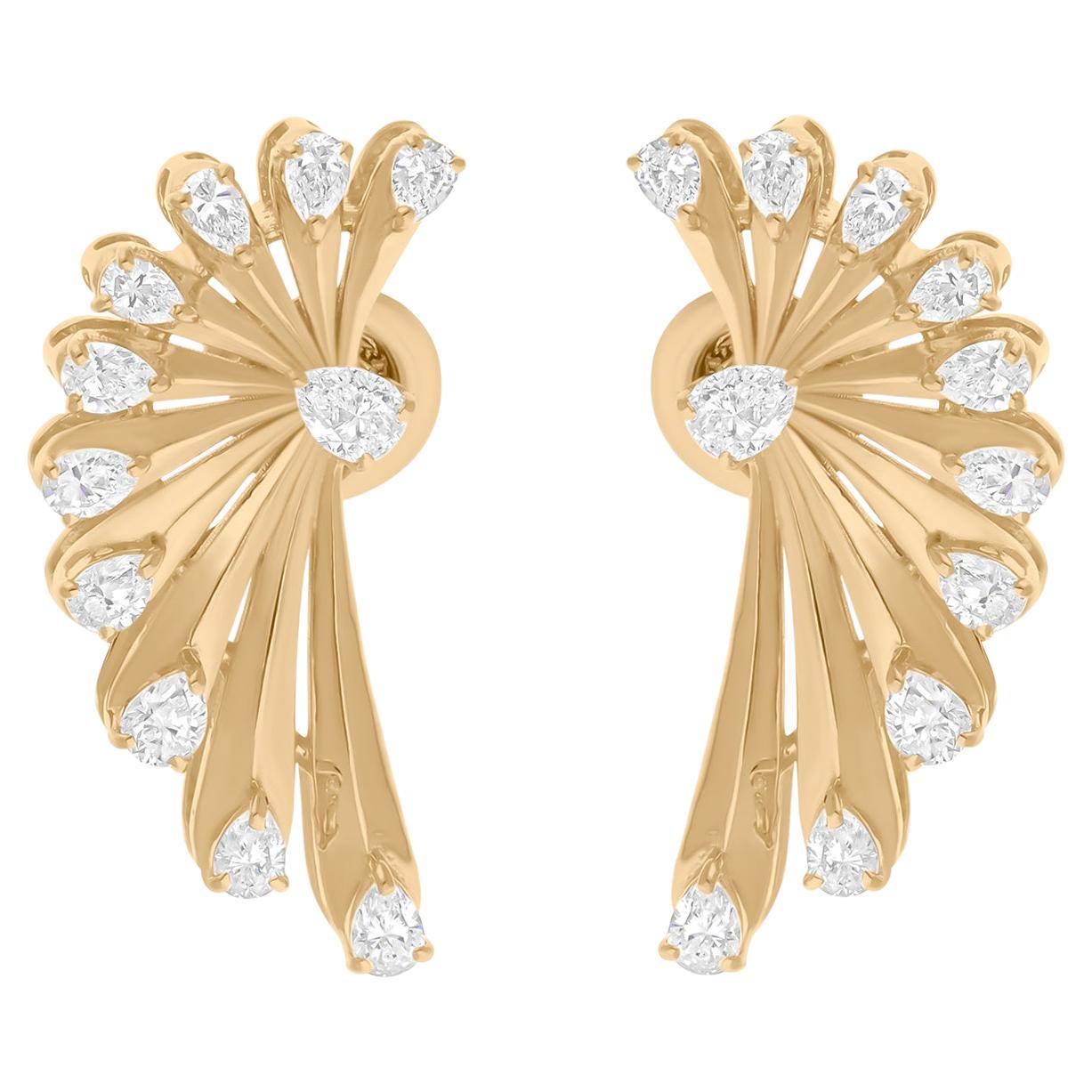 Boucles d'oreilles aile d'ange en or jaune 18 carats avec diamants taille poire 1,59 carat SI/H
