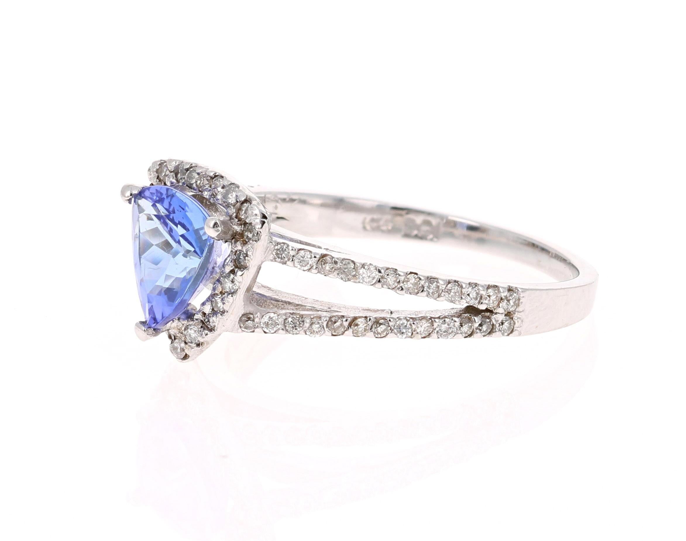 Modern 1.59 Carat Tanzanite Diamond 14 Karat White Gold Cocktail Ring