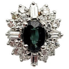 1.59 Carat Total Oval Chrome Diopside and Diamond Halo Ring 14 Karat White Gold