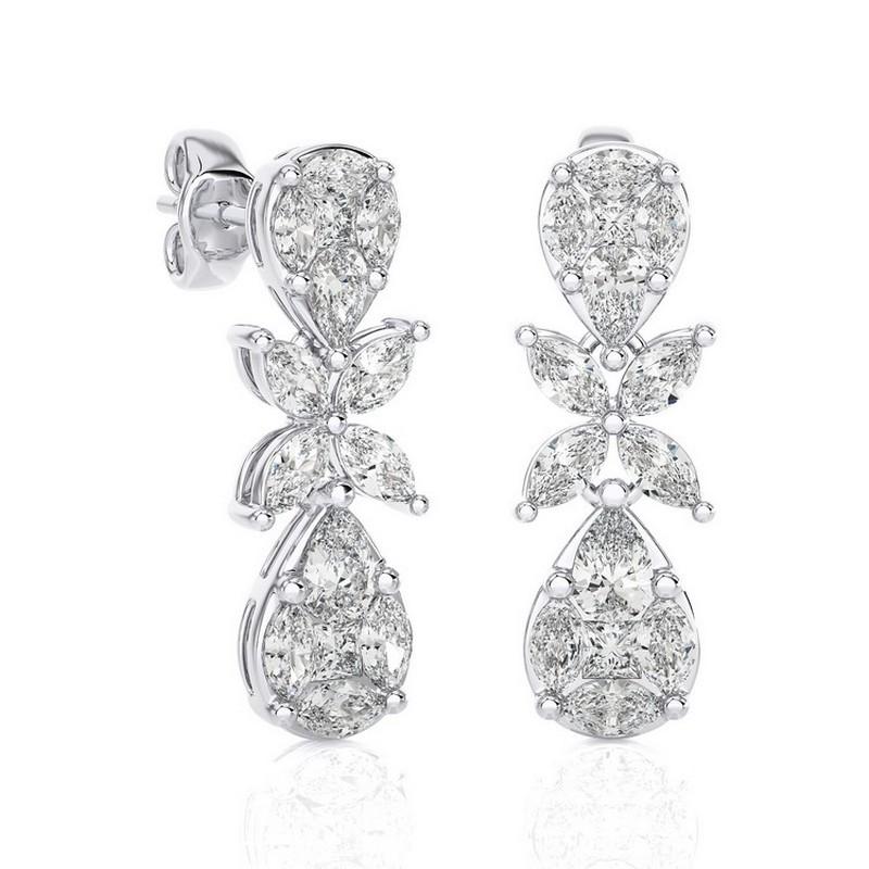 Modern 1.59 CTW Diamonds Tear Drop 14K White Gold Dangling Maria Collection Earrings For Sale