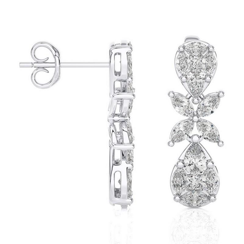 Marquise Cut 1.59 CTW Diamonds Tear Drop 14K White Gold Dangling Maria Collection Earrings For Sale
