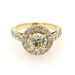 1.59 Old European Cut Diamond and 1.92 Carat Melee 18 Karat Yellow Gold Ring