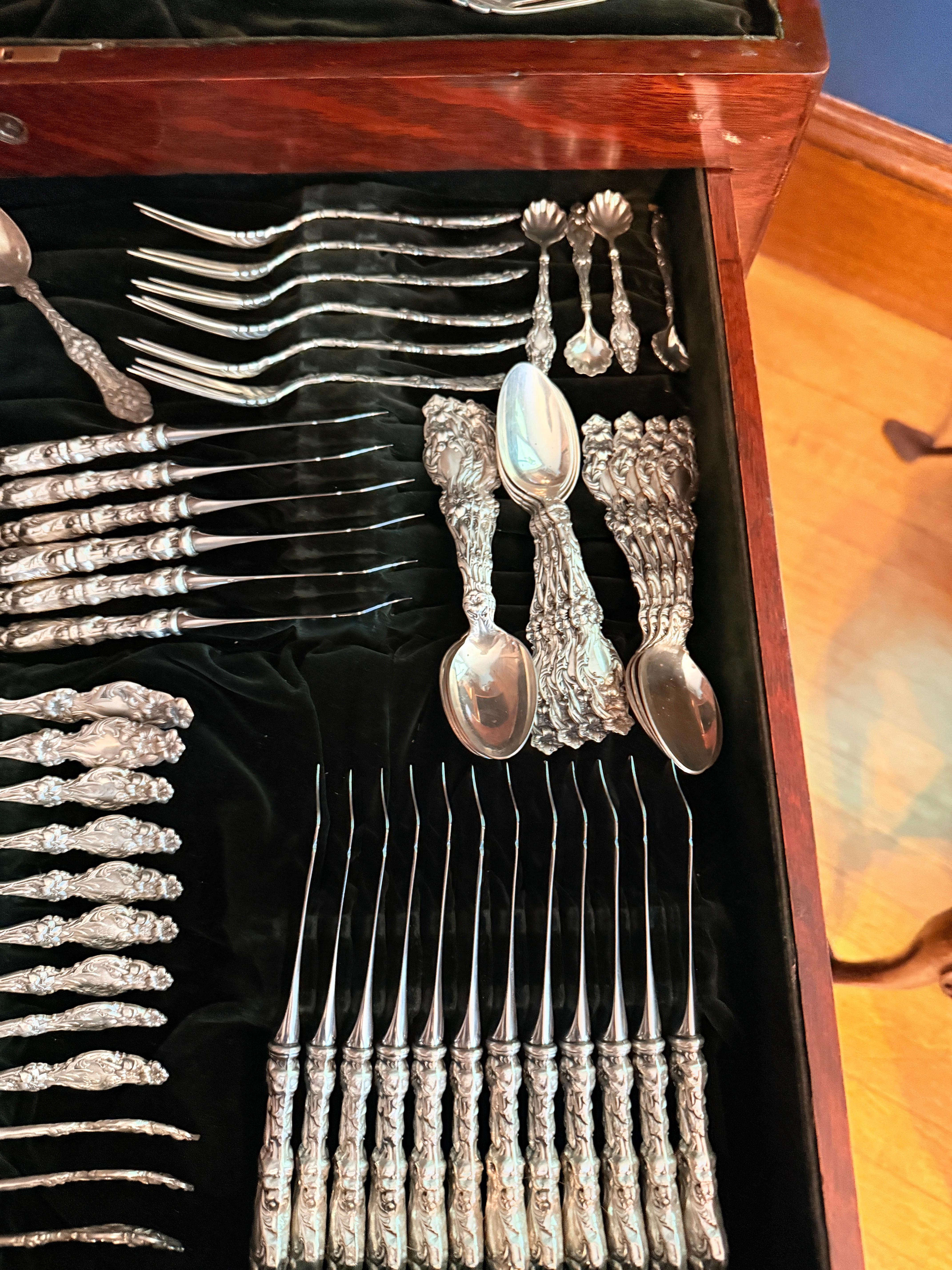 159 Pc, “Lily” Pattern Sterling Silver Flatware Service 5 Pc Setting for 18 For Sale 4