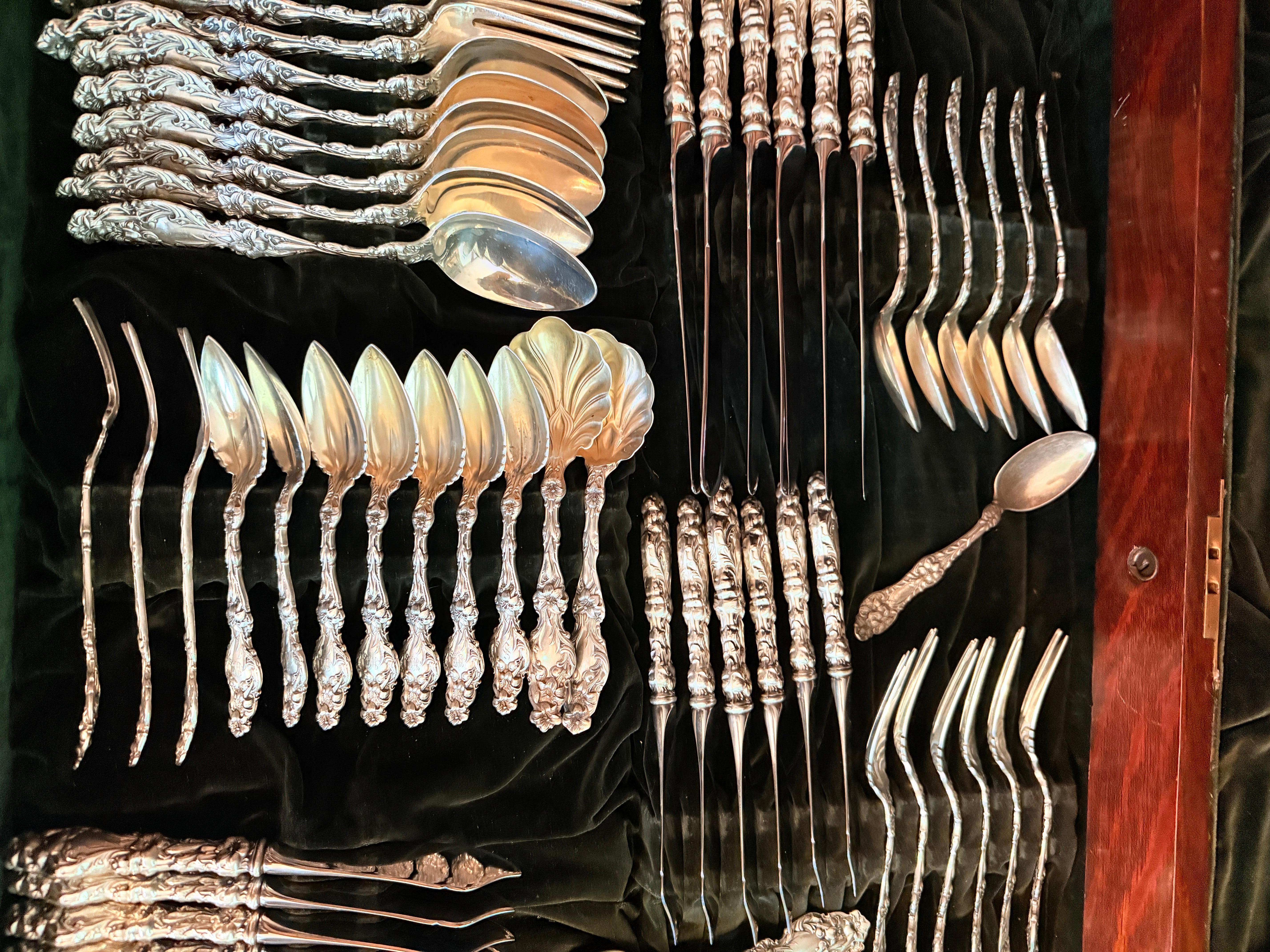 159 Pc, “Lily” Pattern Sterling Silver Flatware Service 5 Pc Setting for 18 For Sale 5