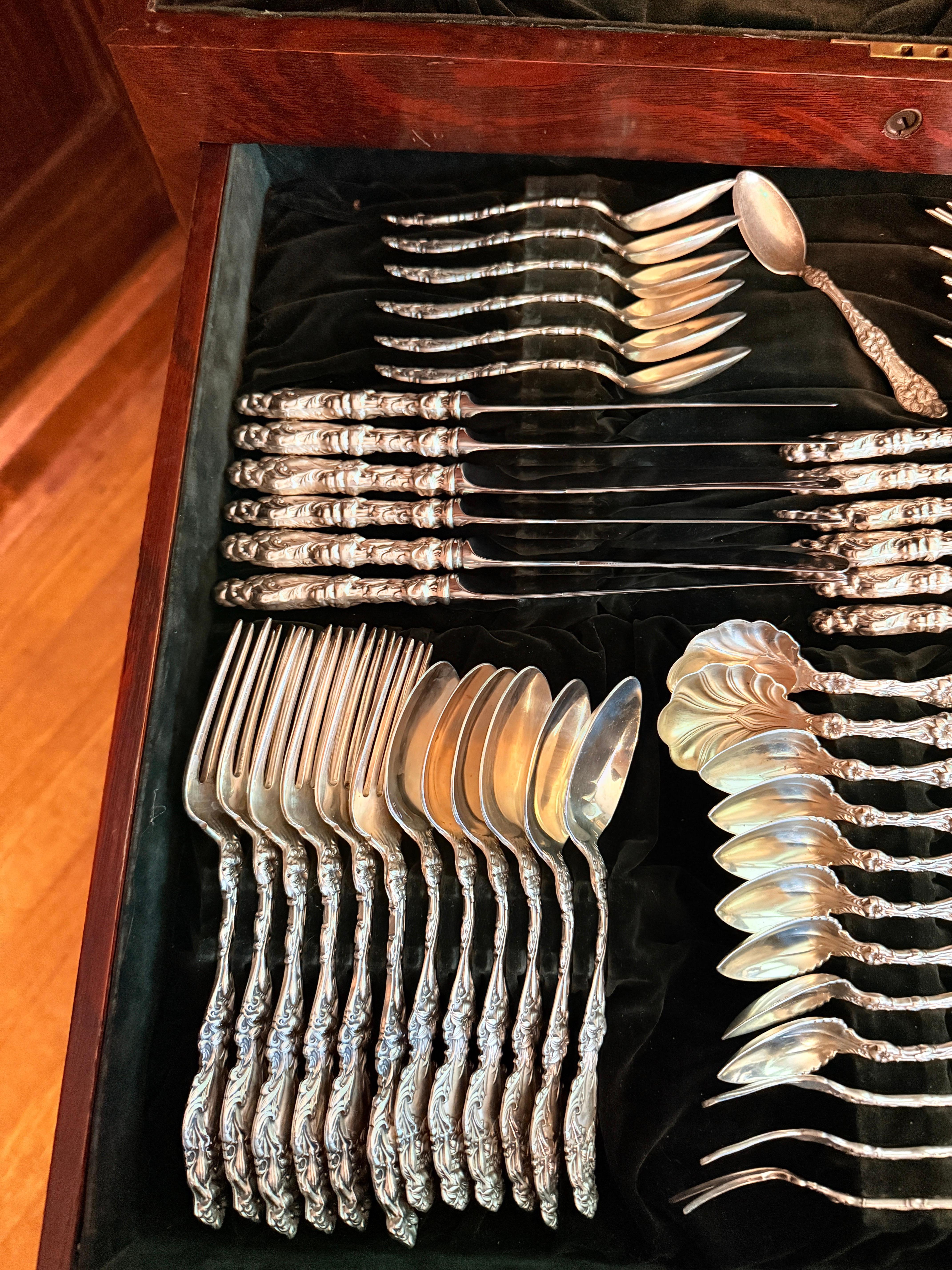 159 Pc, “Lily” Pattern Sterling Silver Flatware Service 5 Pc Setting for 18 For Sale 6