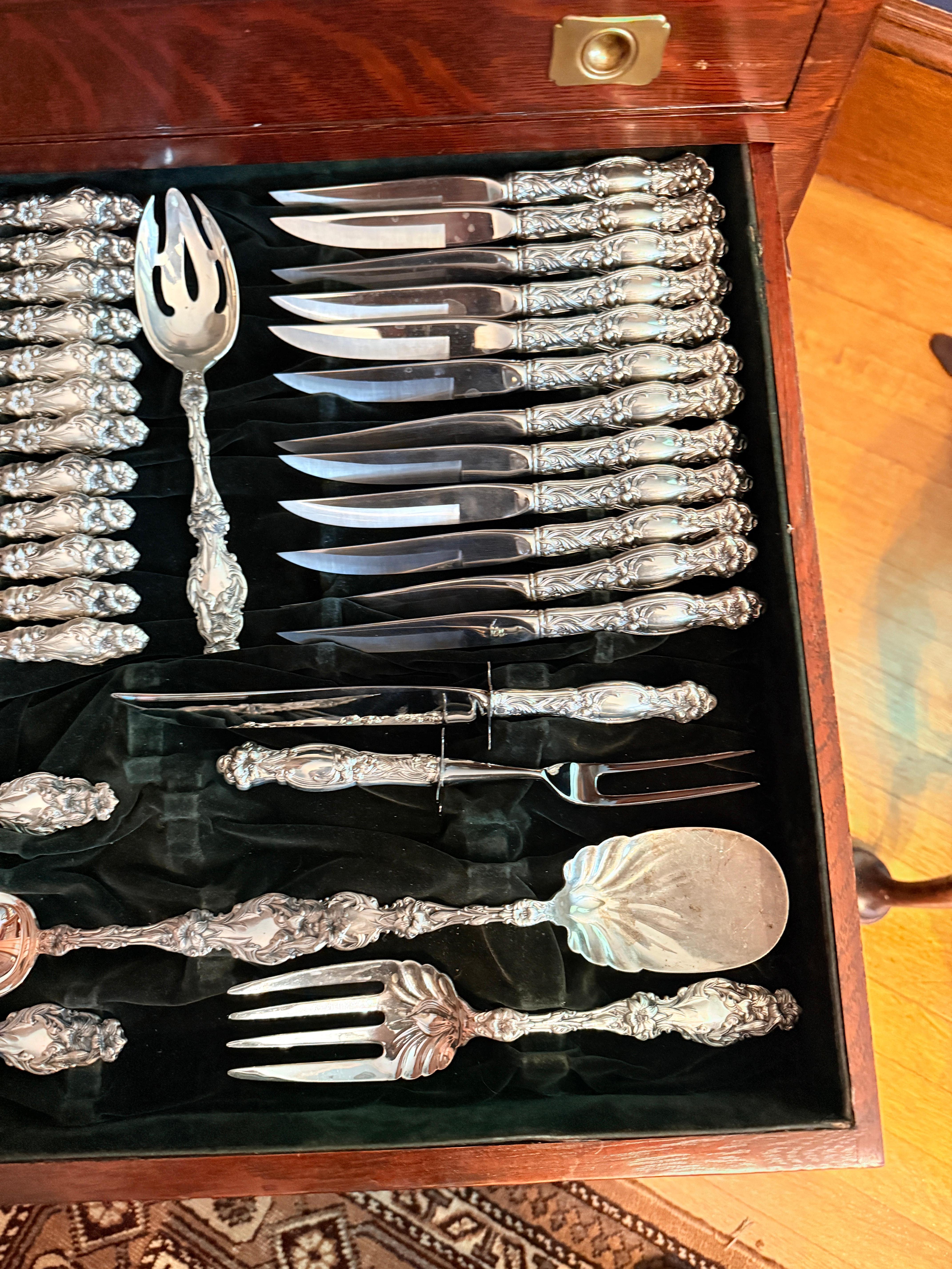 159 Pc, “Lily” Pattern Sterling Silver Flatware Service 5 Pc Setting for 18 For Sale 8