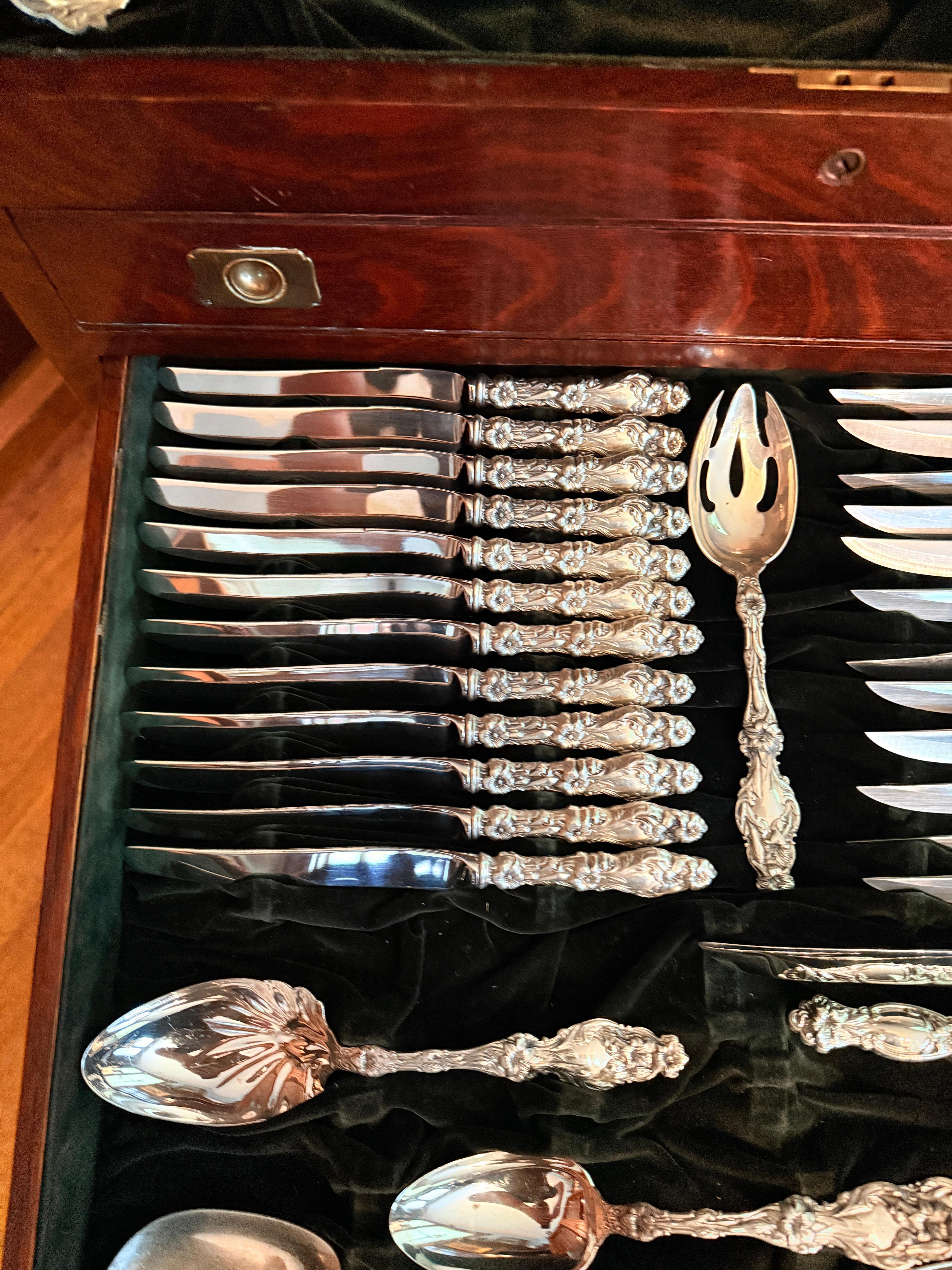 159 Pc, “Lily” Pattern Sterling Silver Flatware Service 5 Pc Setting for 18 For Sale 10