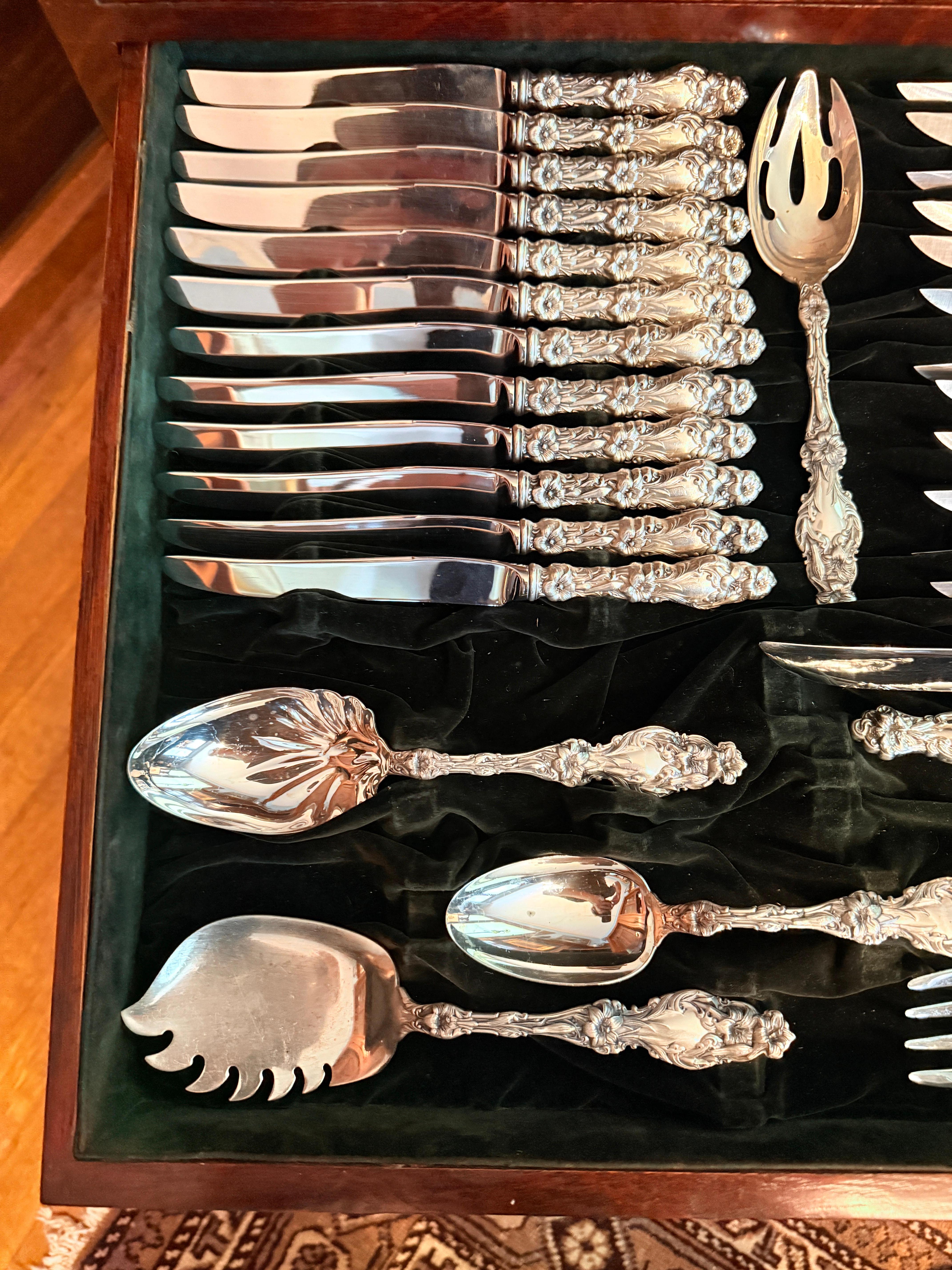 159 Pc, “Lily” Pattern Sterling Silver Flatware Service 5 Pc Setting for 18 For Sale 11