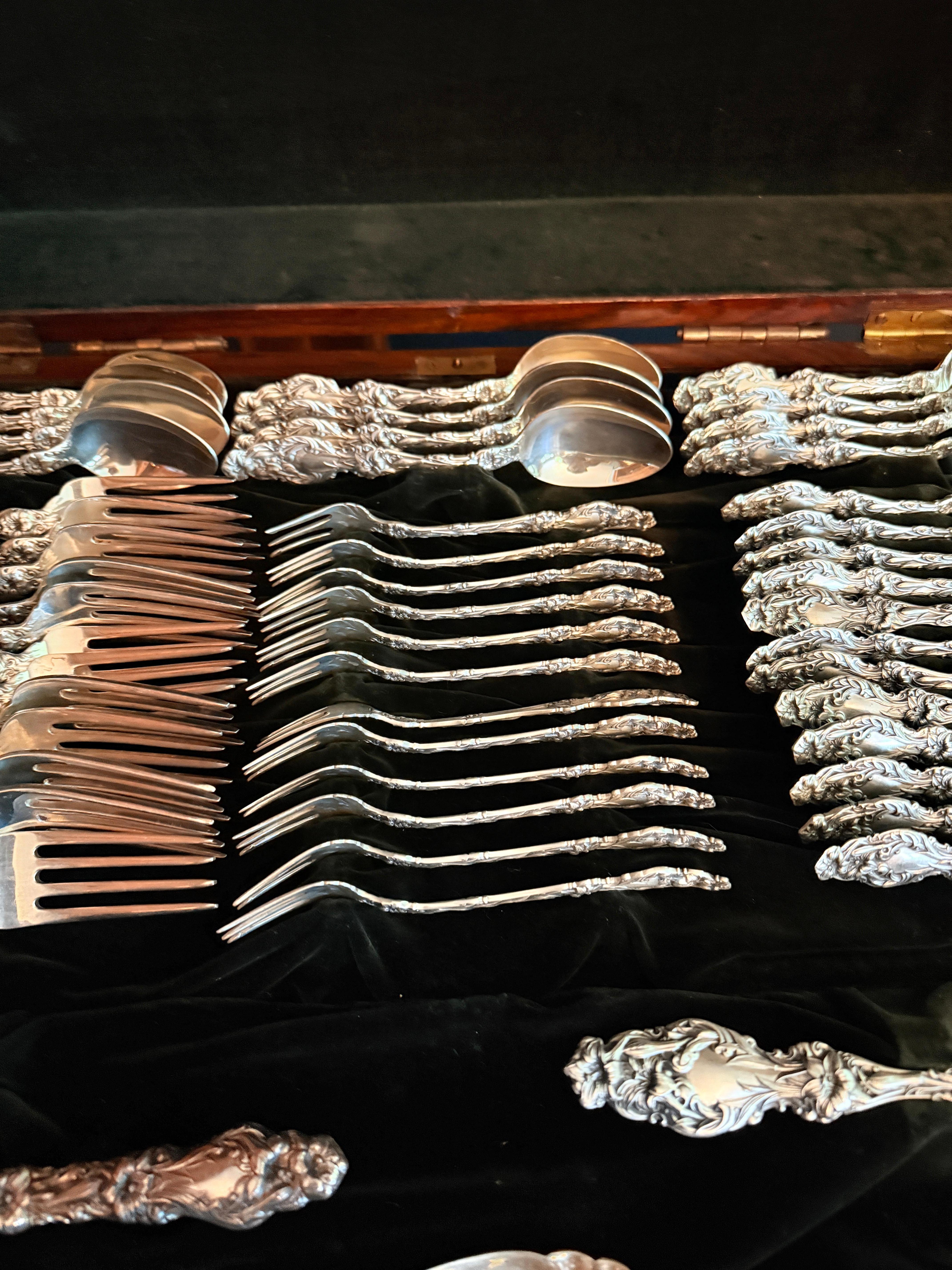 159 Pc, “Lily” Pattern Sterling Silver Flatware Service 5 Pc Setting for 18 For Sale 1
