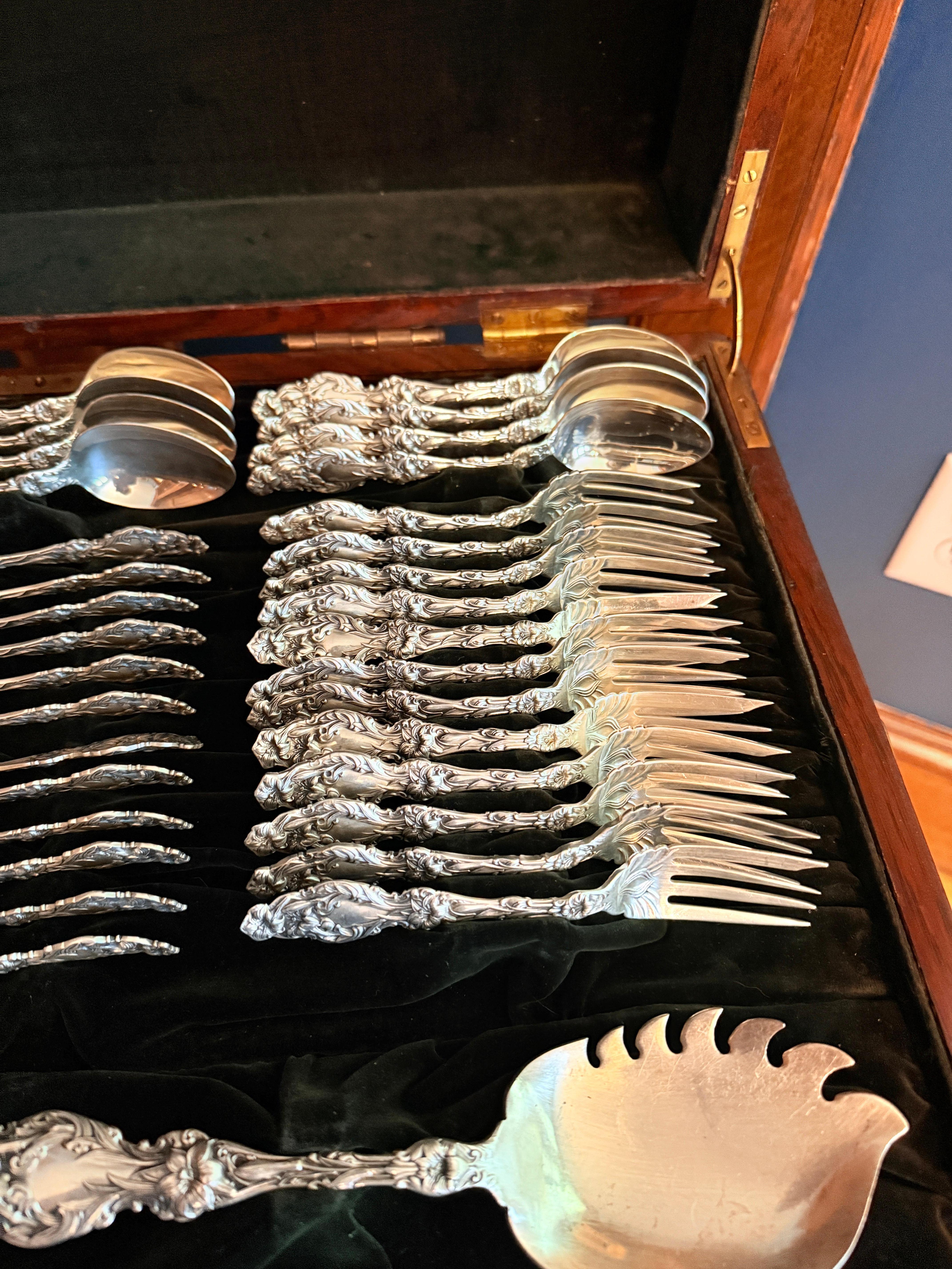 159 Pc, “Lily” Pattern Sterling Silver Flatware Service 5 Pc Setting for 18 For Sale 2